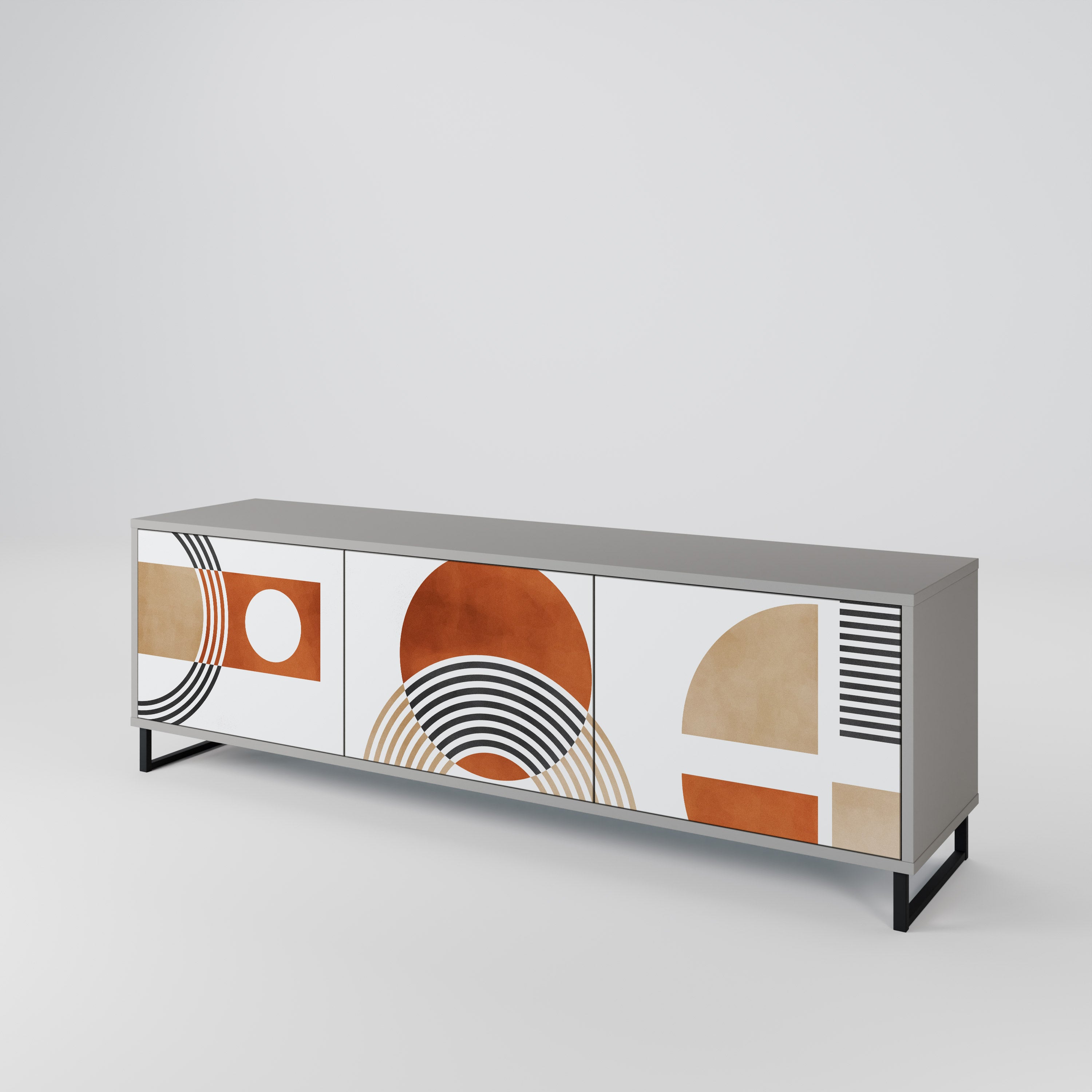 CIRCLE RHYTM Móvel de TV com 3 Portas em Acabamento Cinzento