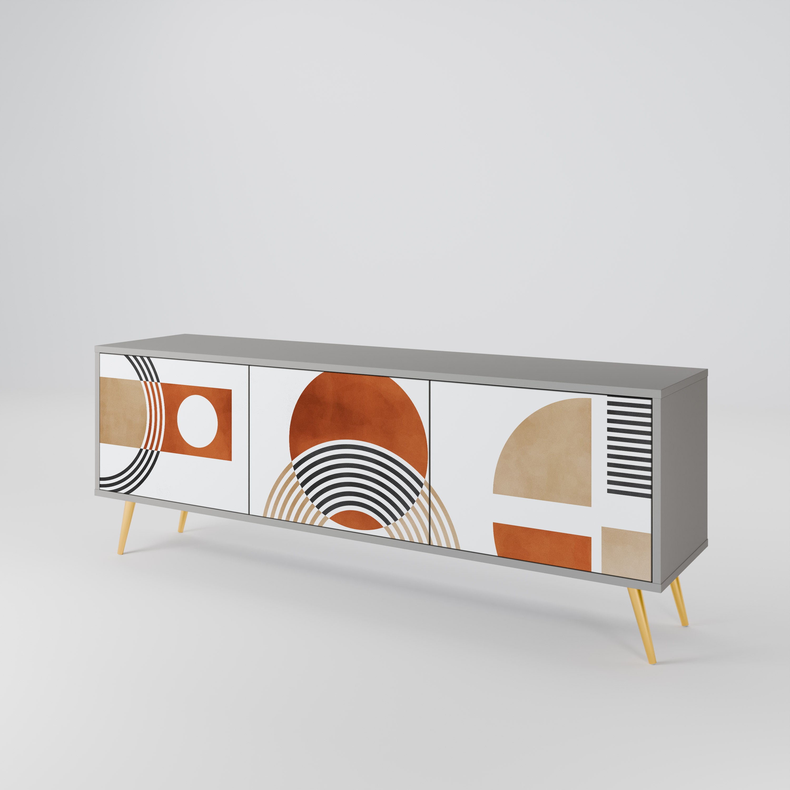 CIRCLE RHYTM Móvel de TV com 3 Portas em Acabamento Cinzento