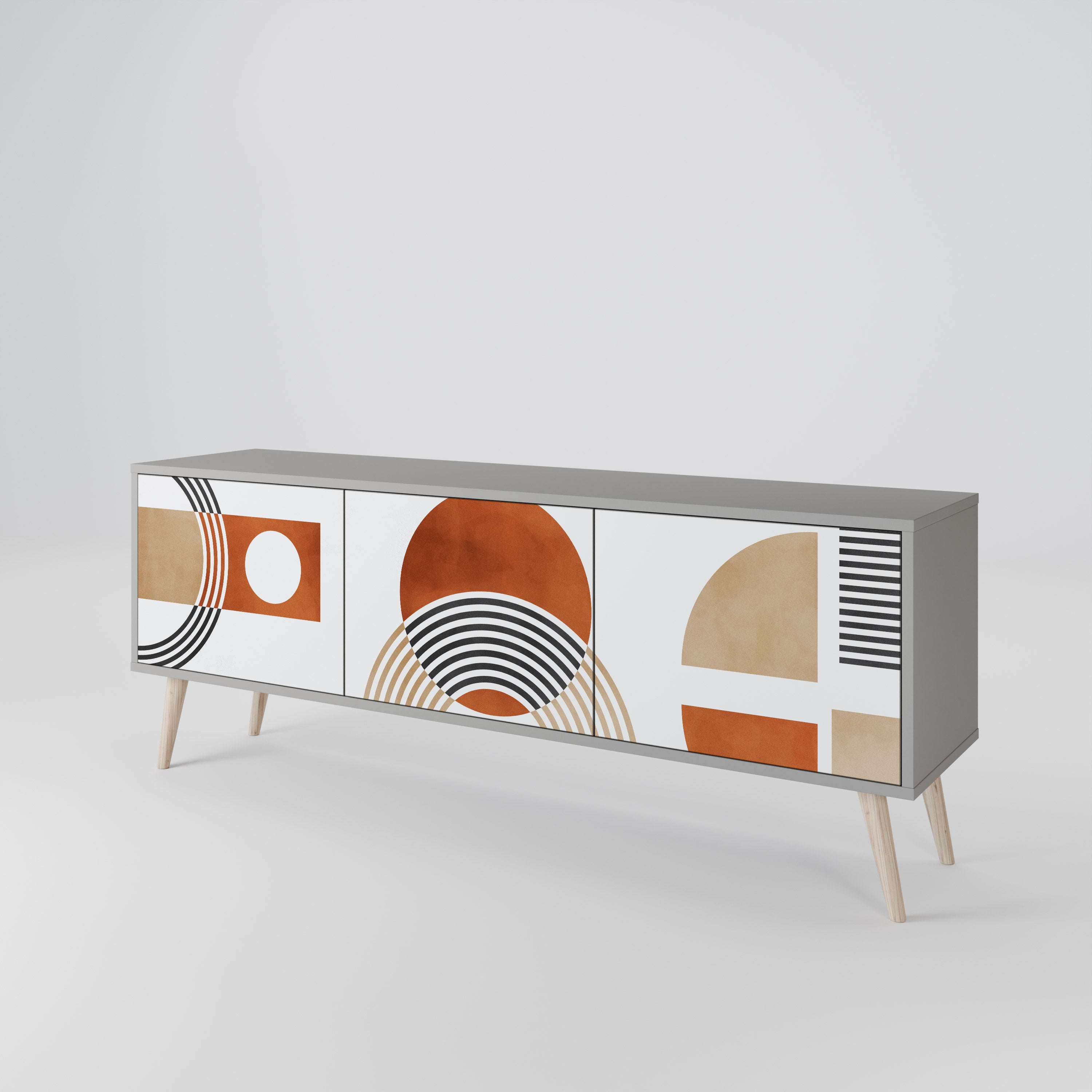 CIRCLE RHYTM Móvel de TV com 3 Portas em Acabamento Cinzento