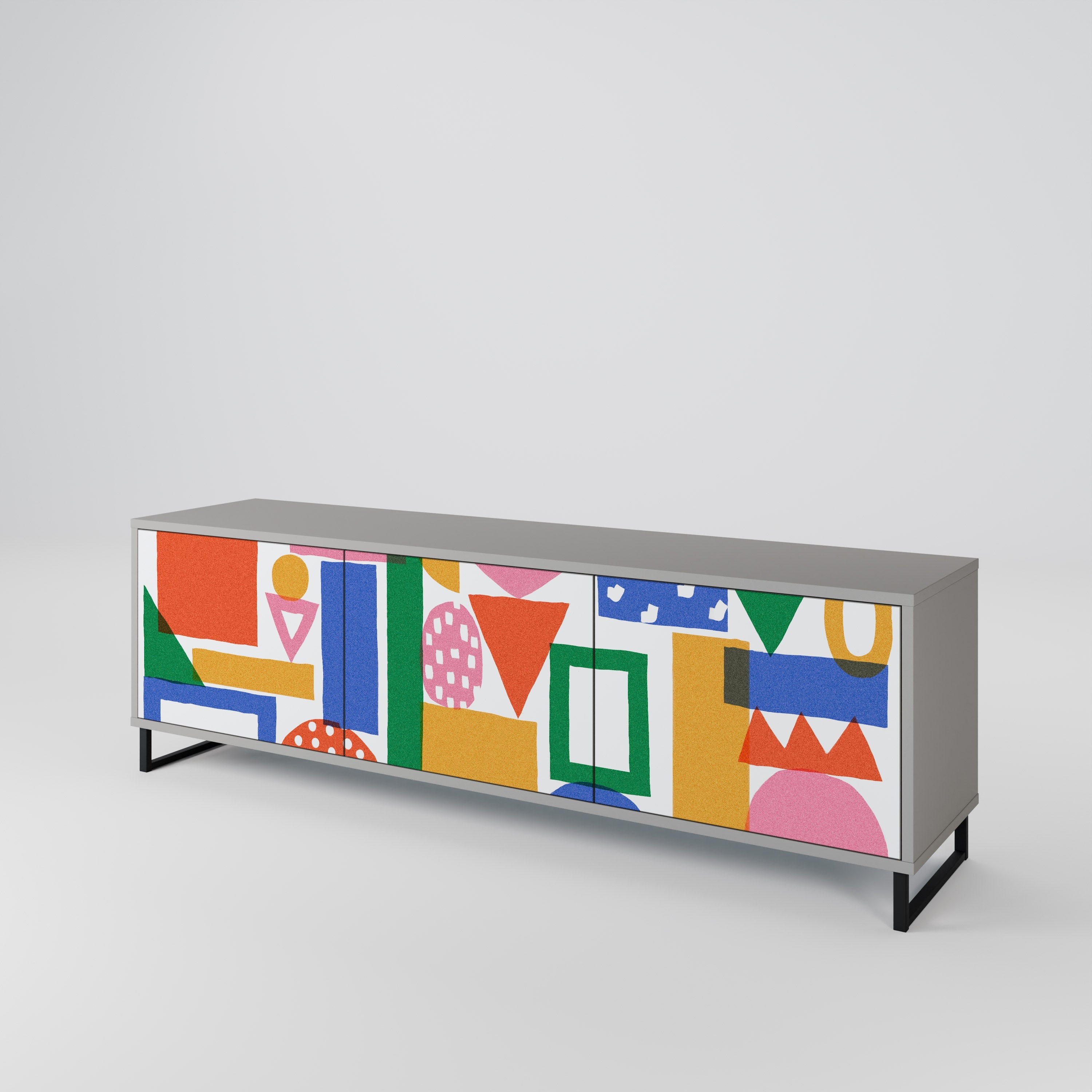 GEOMETRIC GLIMMER Móvel de TV com 3 Portas em Acabamento Cinzento