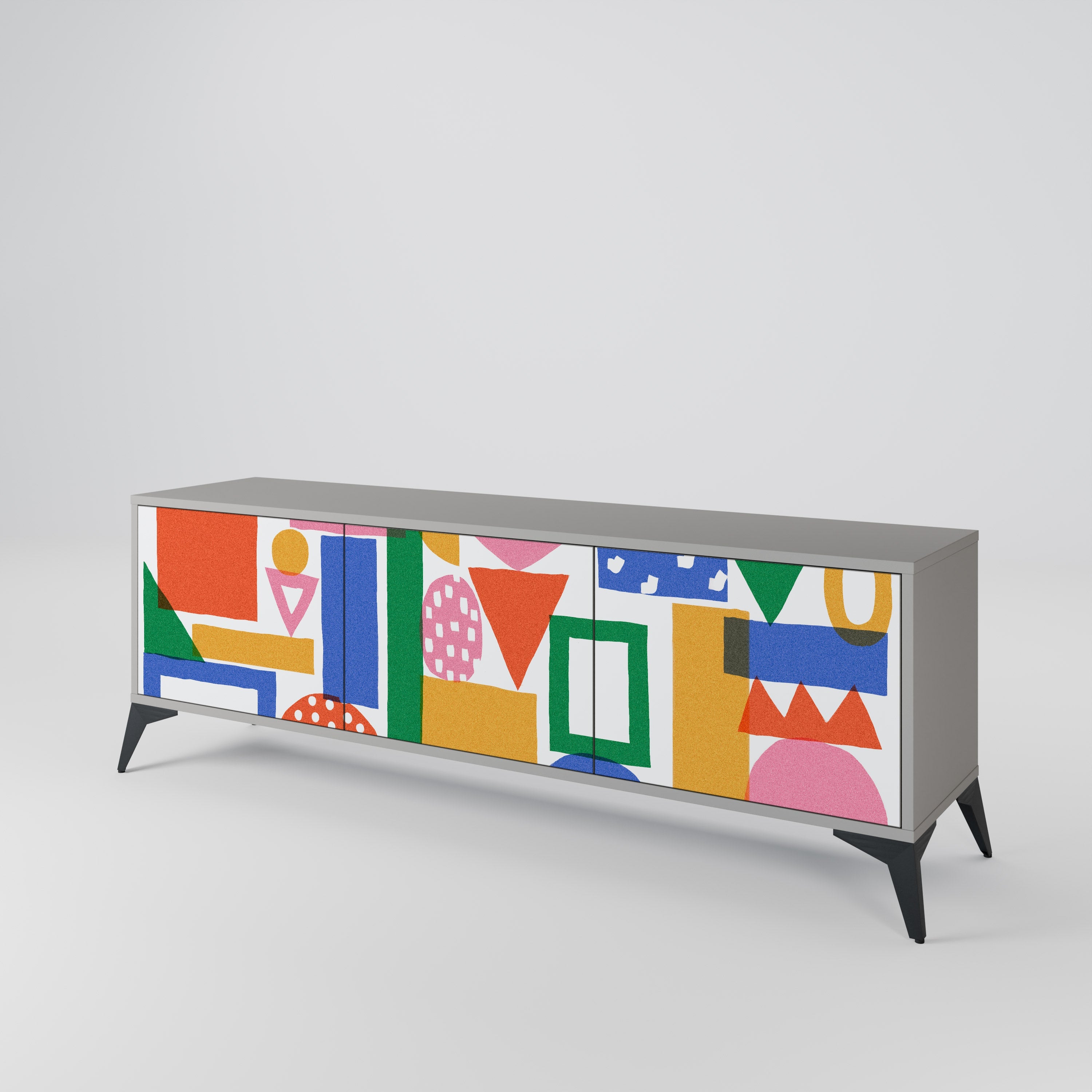 GEOMETRIC GLIMMER Móvel de TV com 3 Portas em Acabamento Cinzento