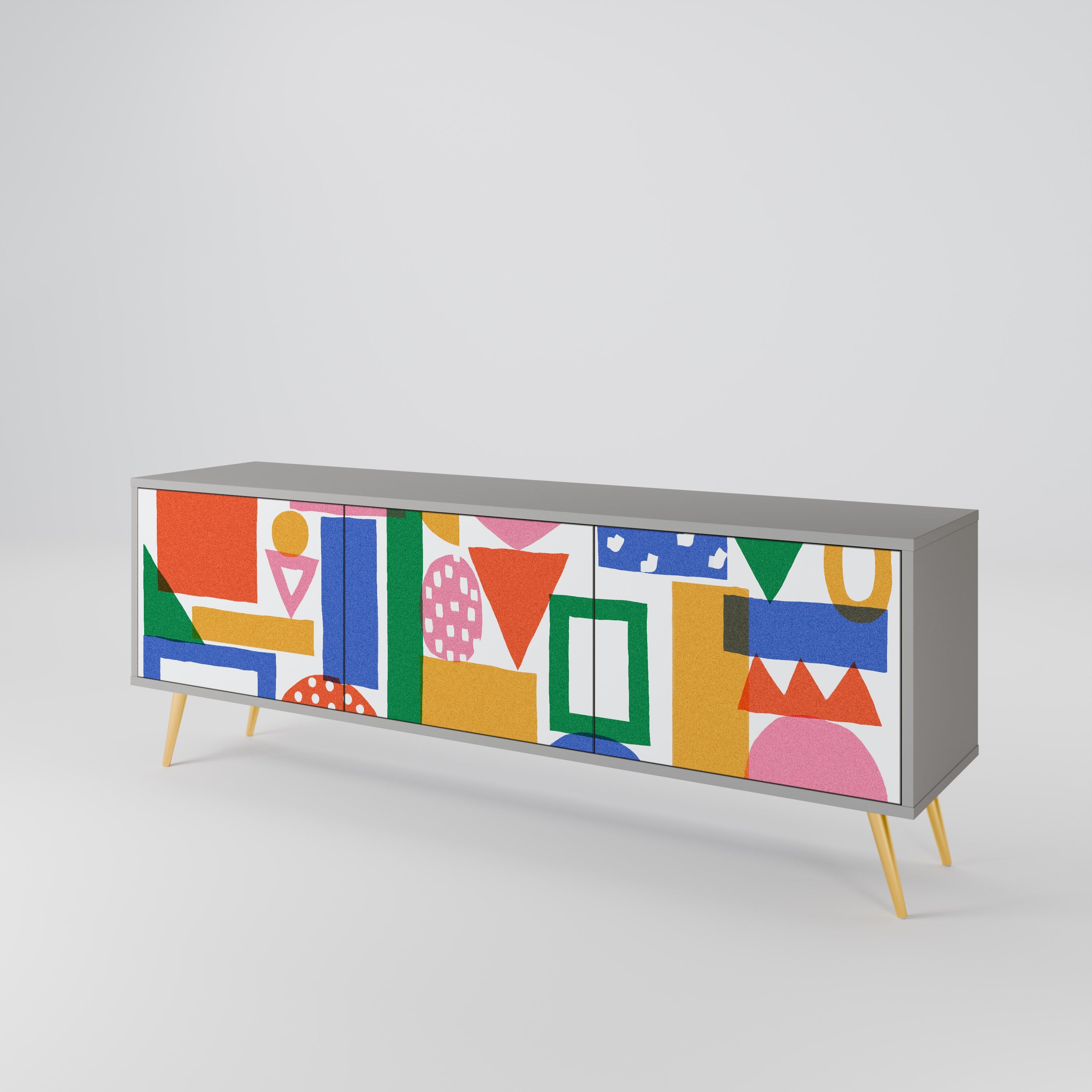 GEOMETRIC GLIMMER Móvel de TV com 3 Portas em Acabamento Cinzento