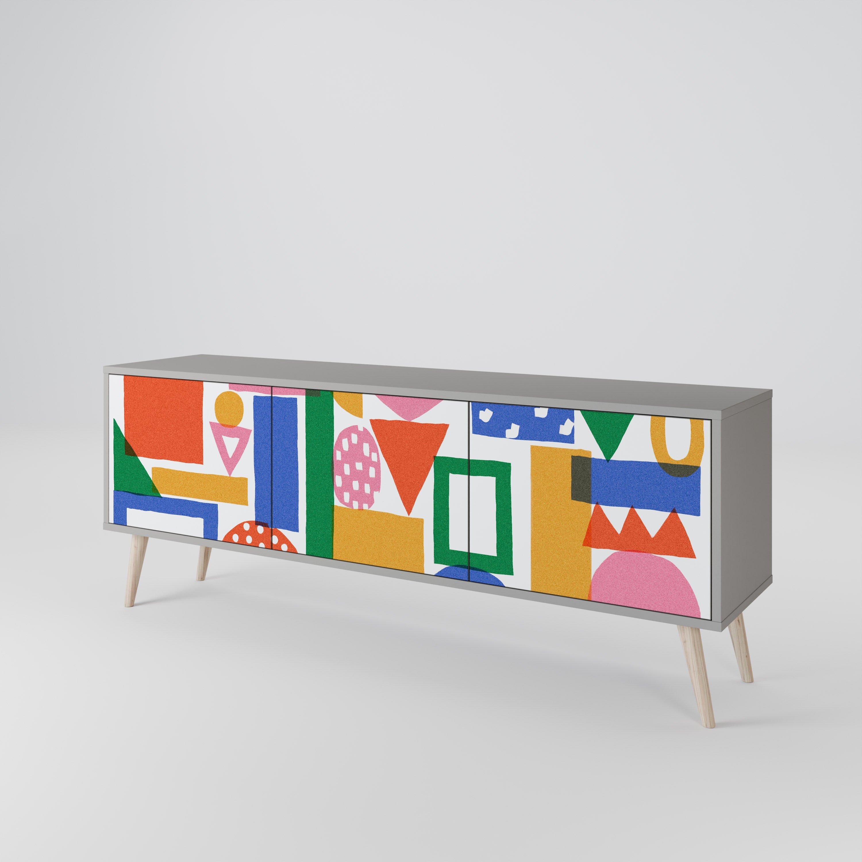 GEOMETRIC GLIMMER Móvel de TV com 3 Portas em Acabamento Cinzento