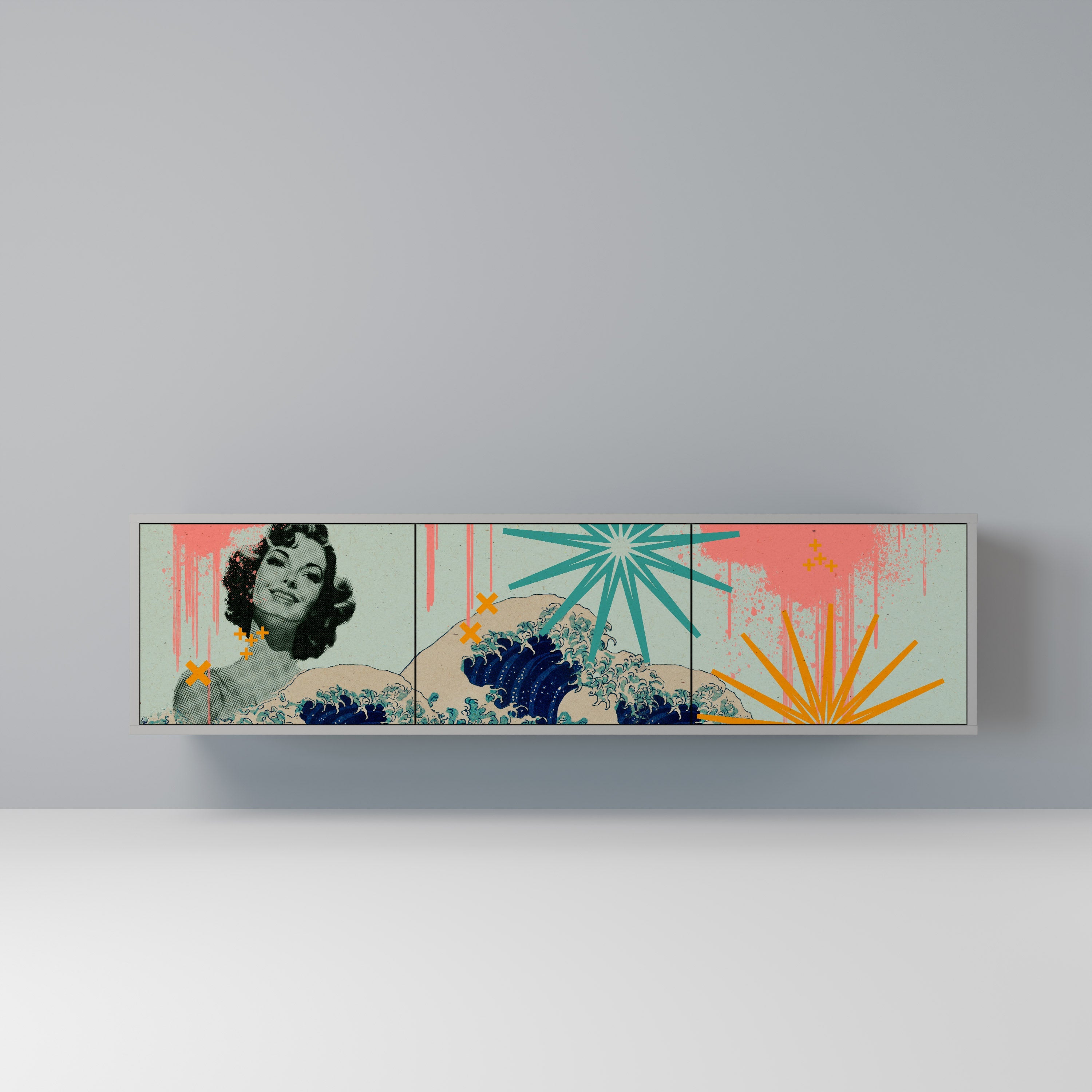 KANAGAWA BEAUTY Móvel de TV com 3 Portas em Acabamento Cinzento