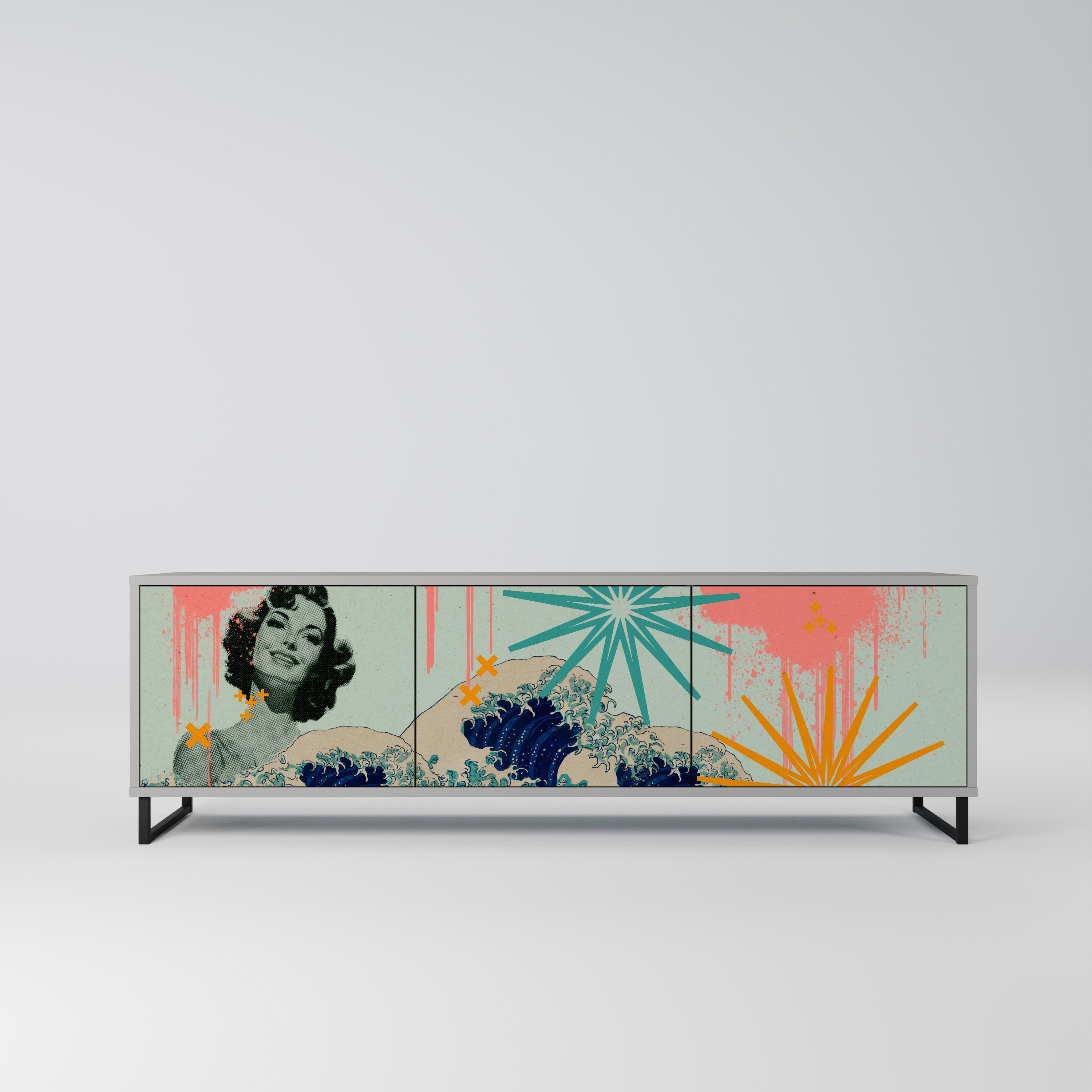 KANAGAWA BEAUTY Móvel de TV com 3 Portas em Acabamento Cinzento