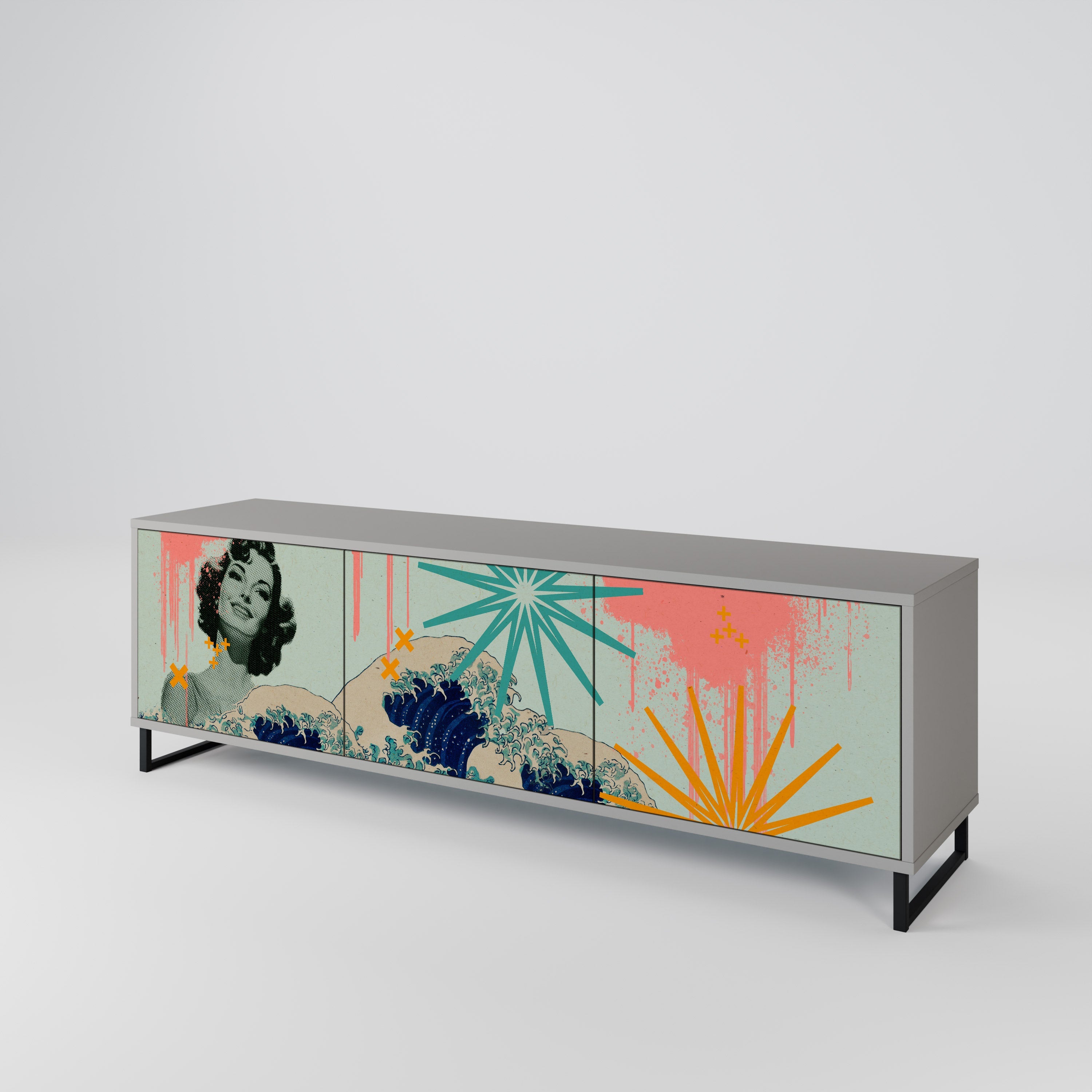 KANAGAWA BEAUTY Móvel de TV com 3 Portas em Acabamento Cinzento