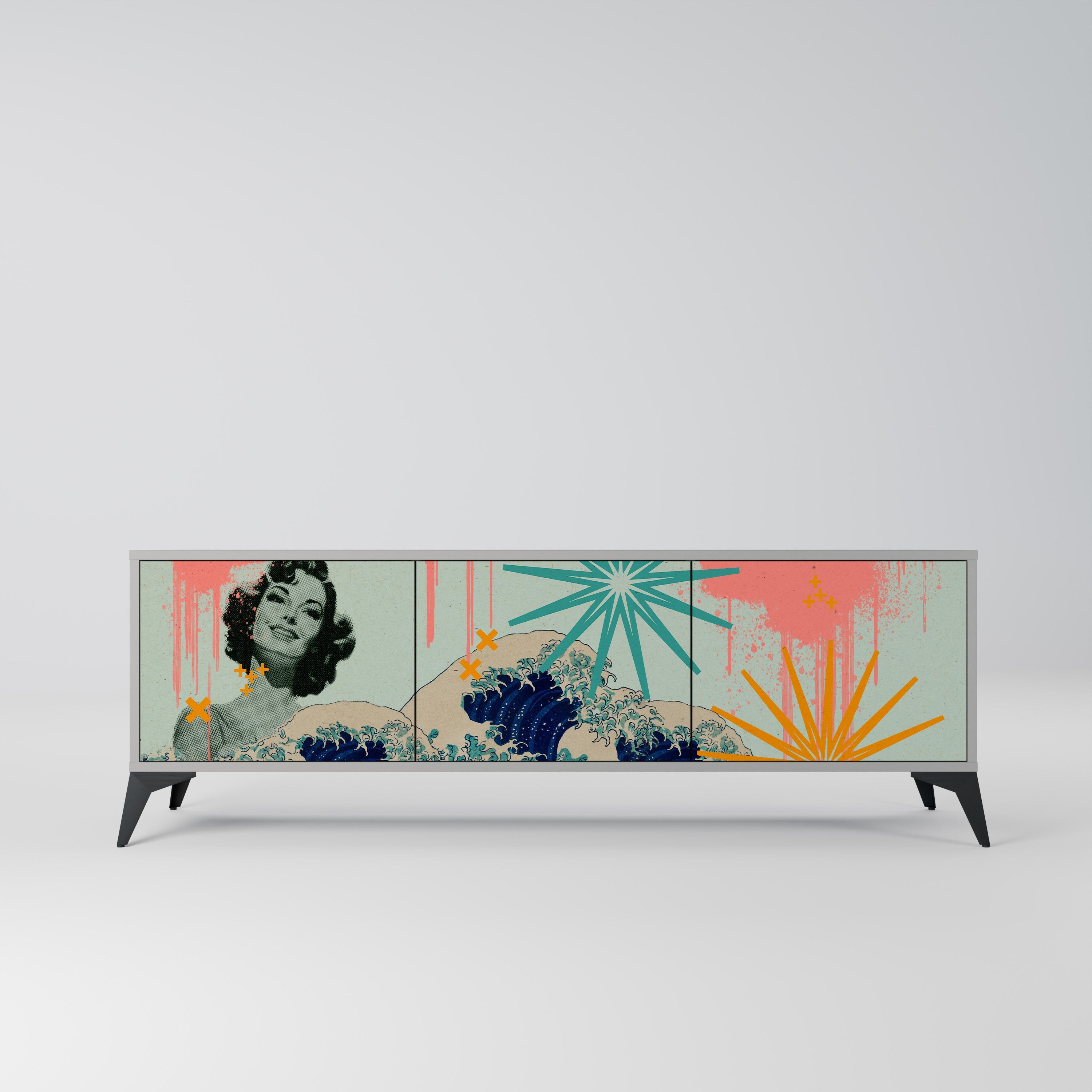 KANAGAWA BEAUTY Móvel de TV com 3 Portas em Acabamento Cinzento