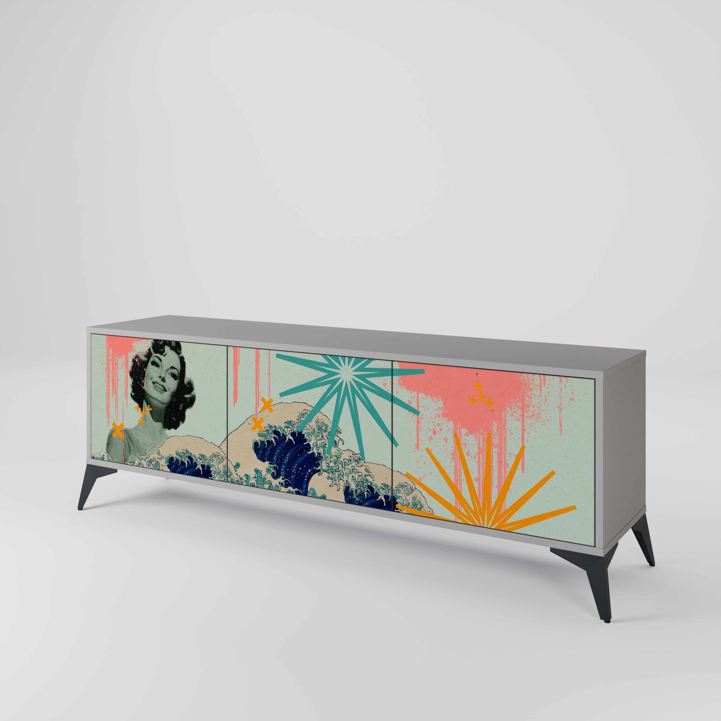 KANAGAWA BEAUTY Móvel de TV com 3 Portas em Acabamento Cinzento