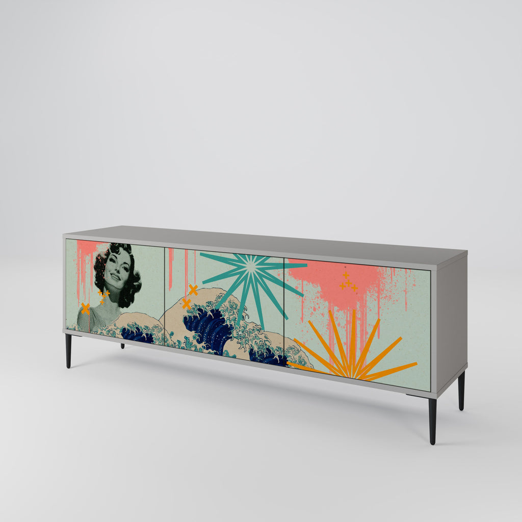 KANAGAWA BEAUTY Móvel de TV com 3 Portas em Acabamento Cinzento