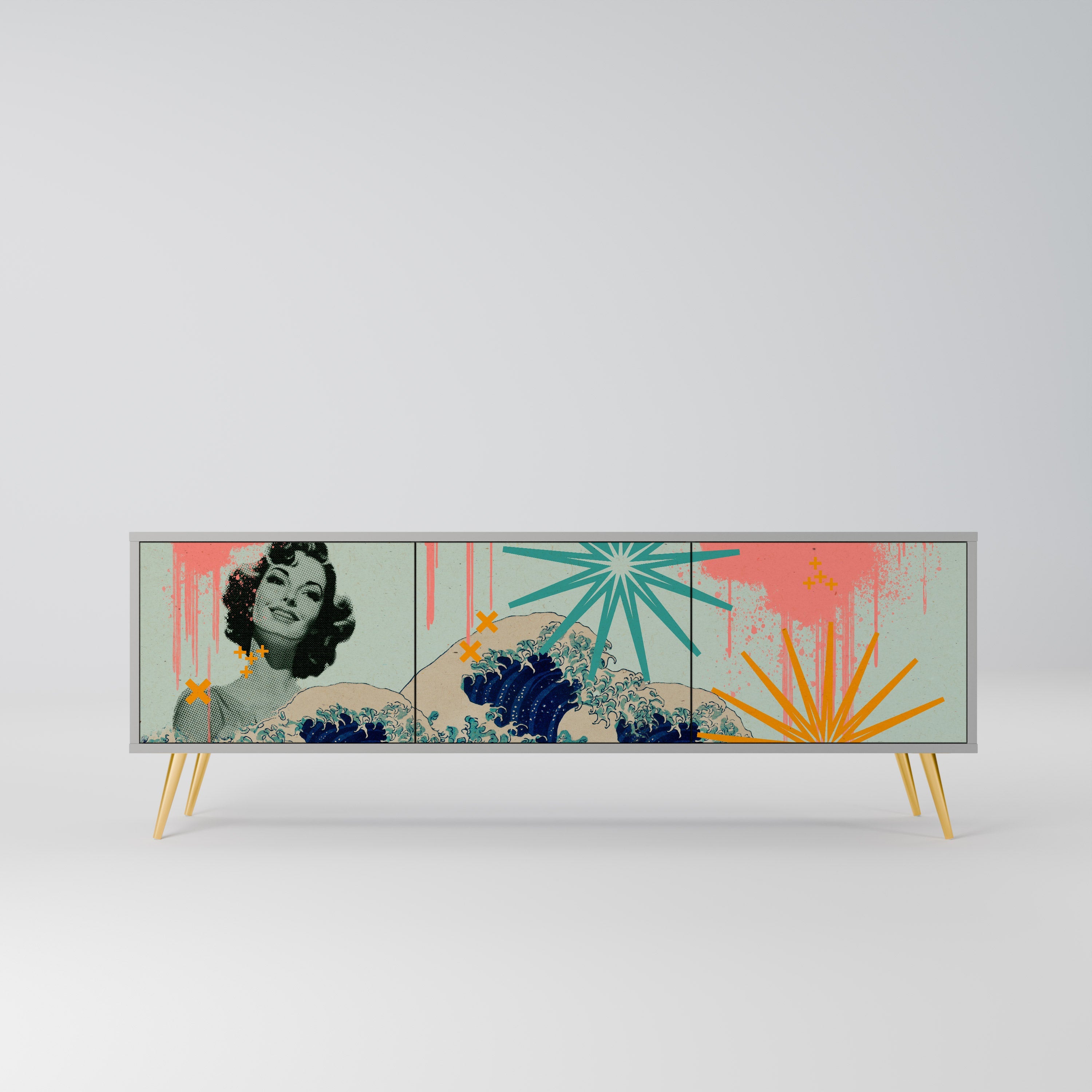 KANAGAWA BEAUTY Móvel de TV com 3 Portas em Acabamento Cinzento