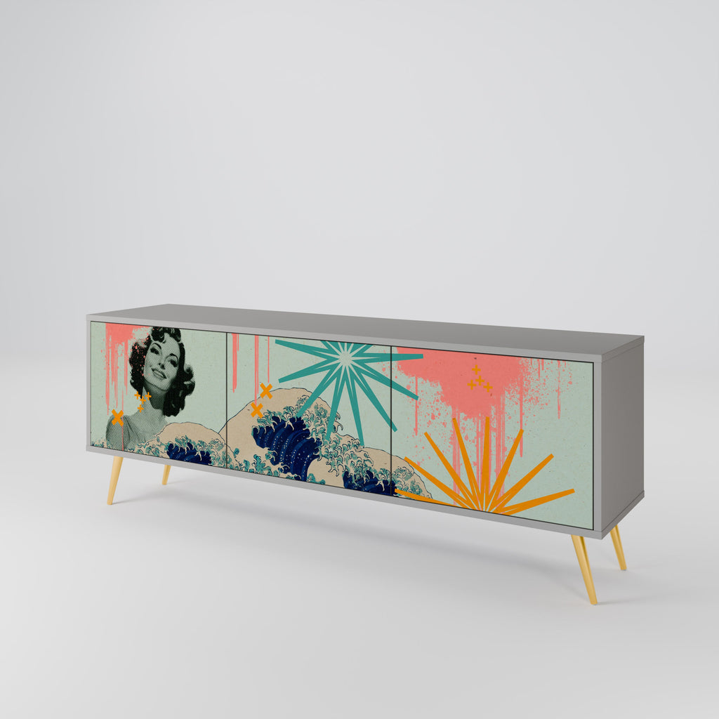 KANAGAWA BEAUTY Móvel de TV com 3 Portas em Acabamento Cinzento