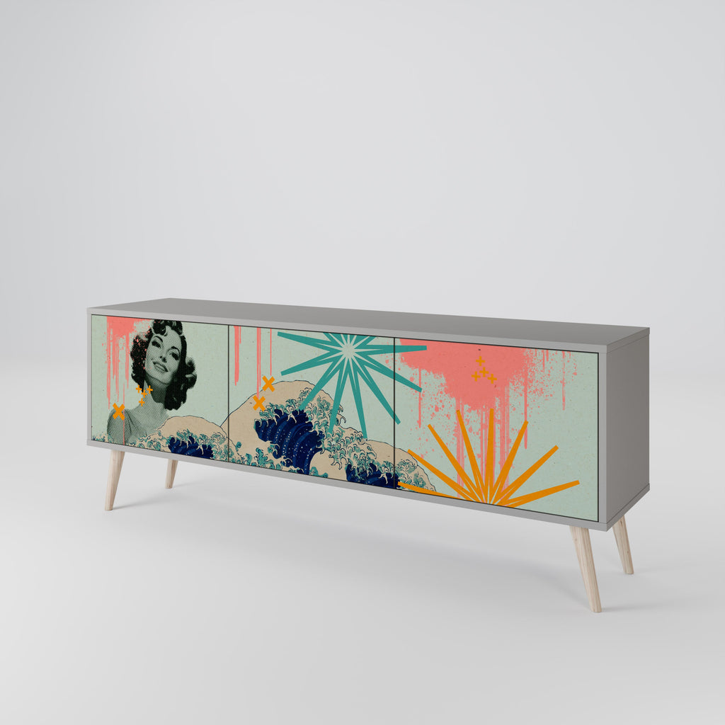 KANAGAWA BEAUTY Móvel de TV com 3 Portas em Acabamento Cinzento