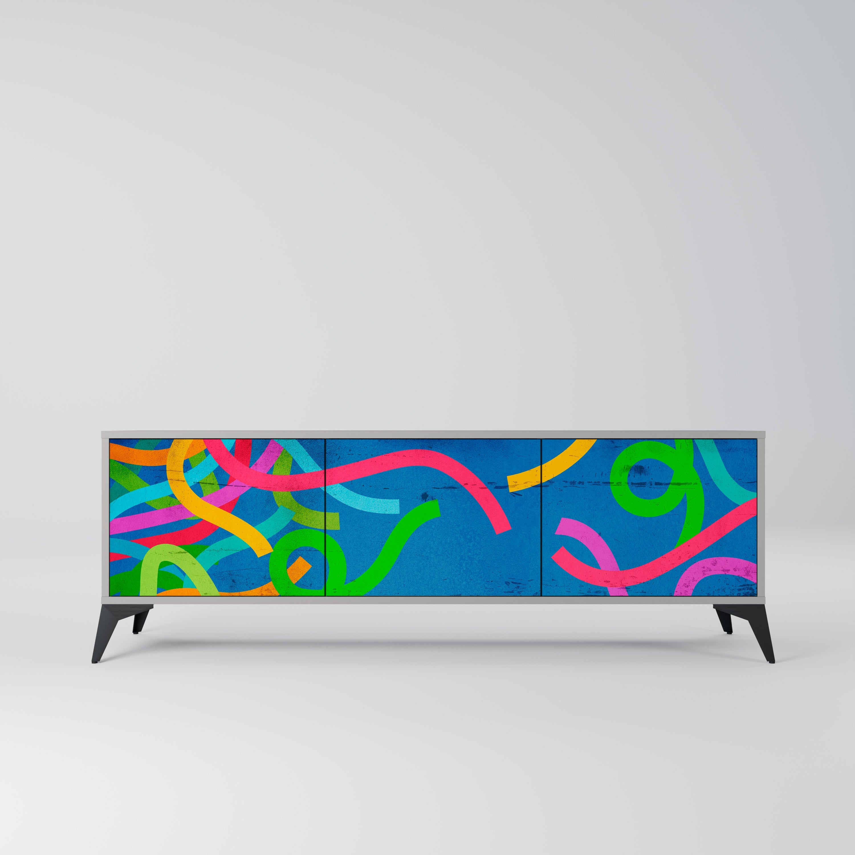 STREAMER TANGLE Móvel de TV com 3 Portas em Acabamento Cinzento