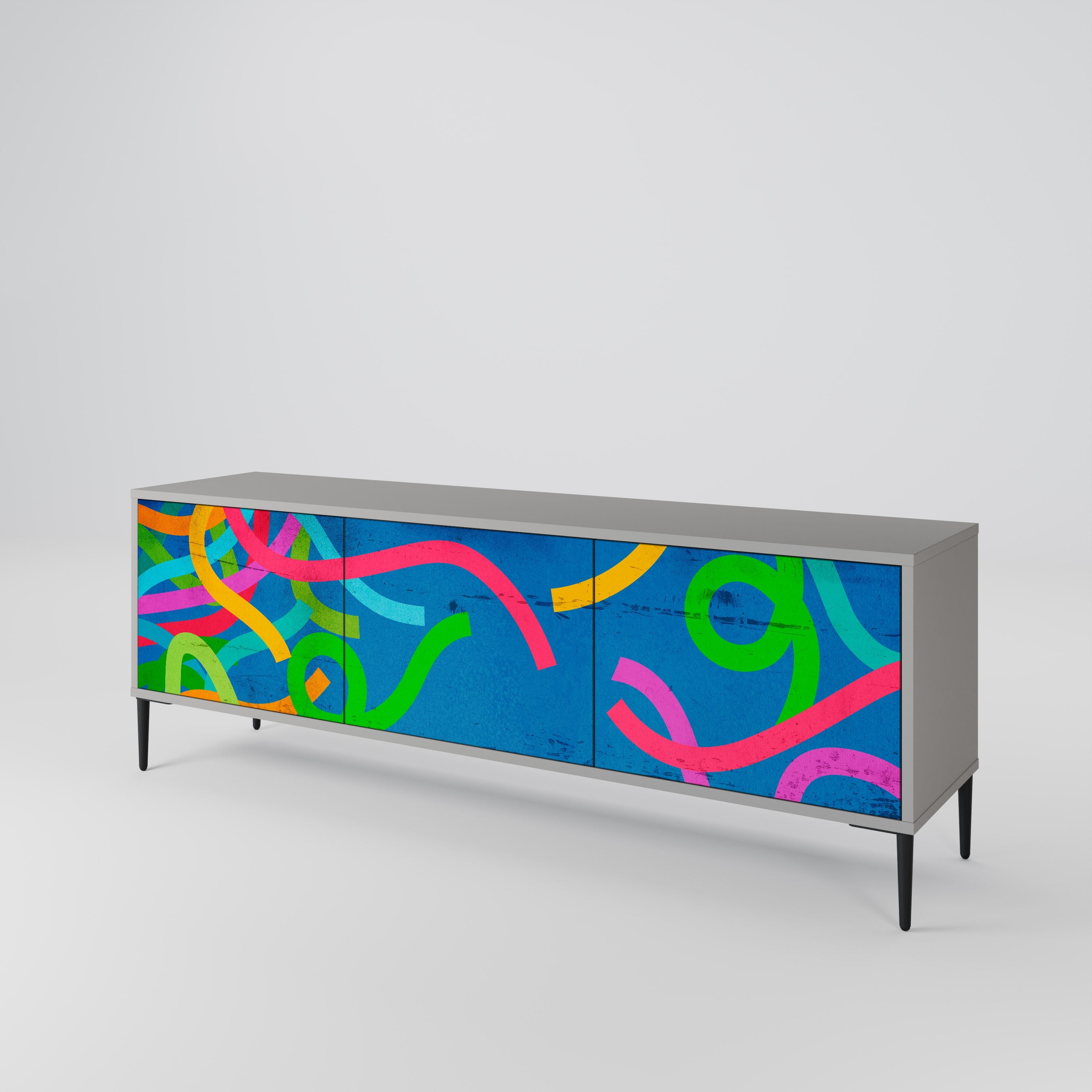 STREAMER TANGLE Móvel de TV com 3 Portas em Acabamento Cinzento