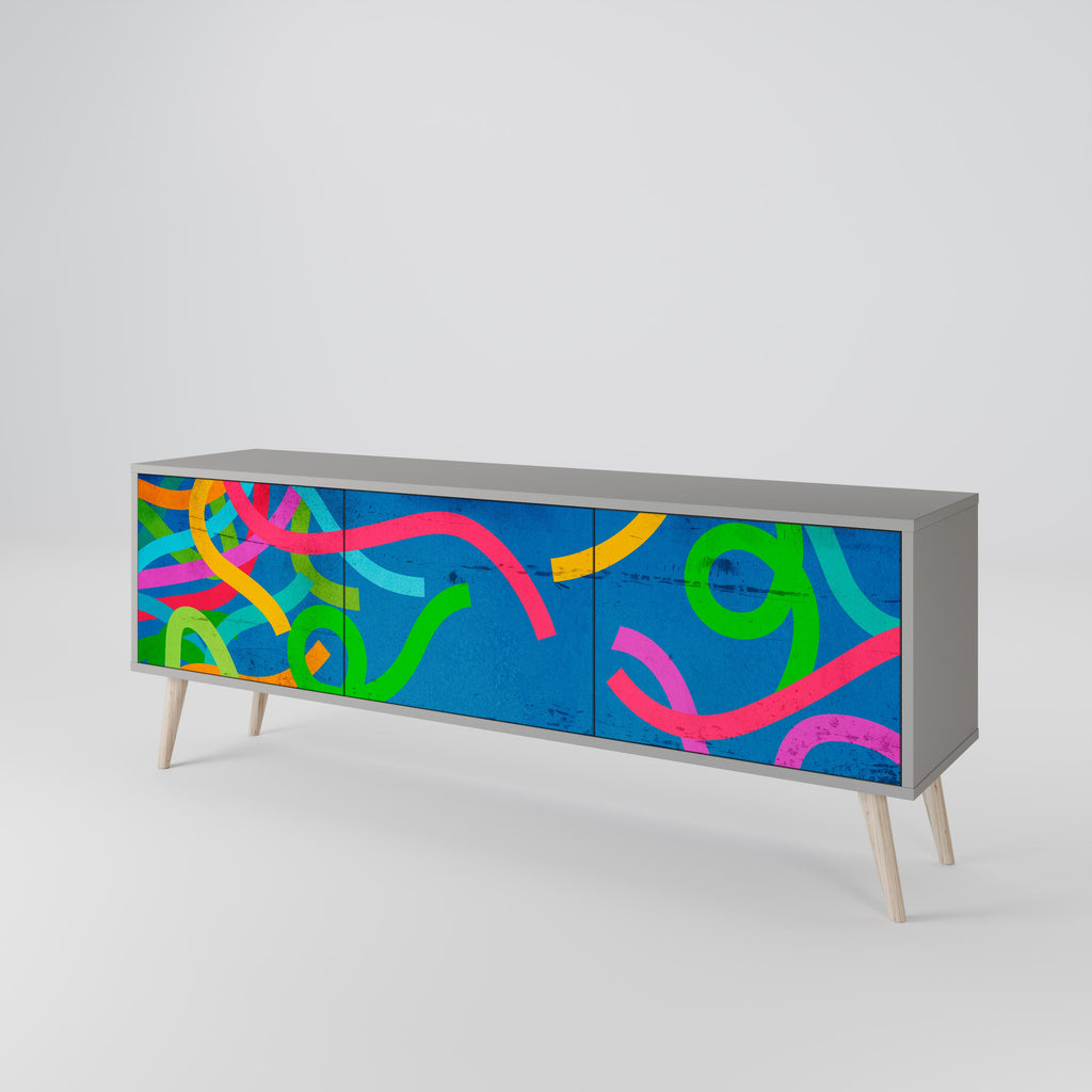 STREAMER TANGLE Móvel de TV com 3 Portas em Acabamento Cinzento