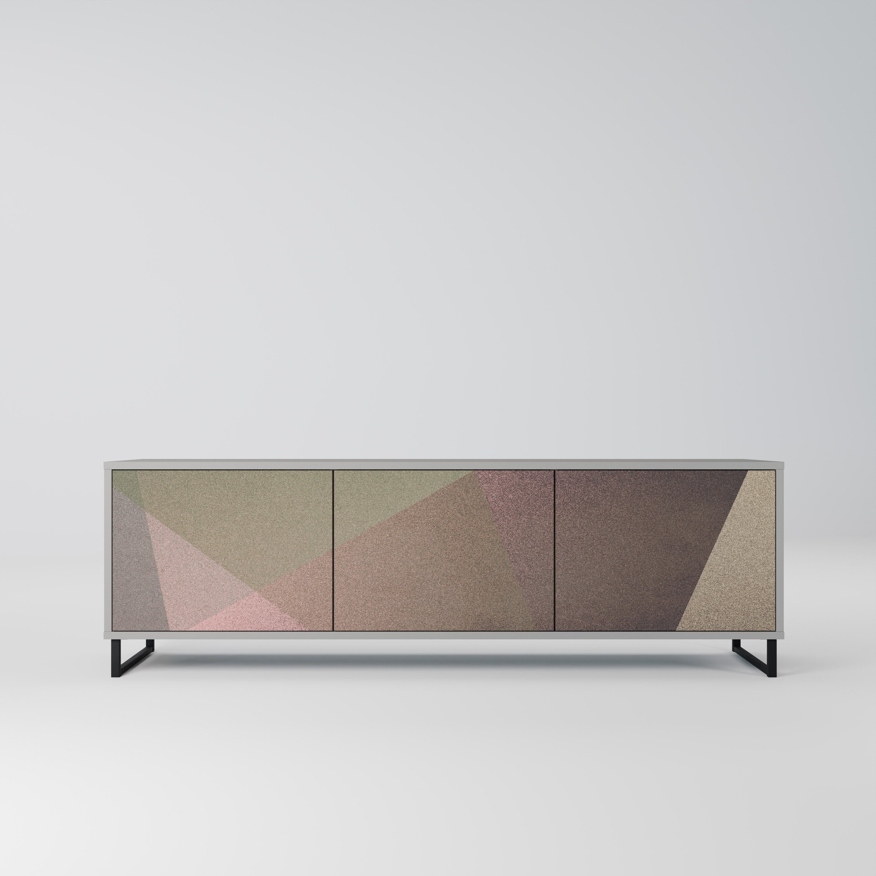 BEIGE GEOMETRY Móvel de TV com 3 Portas em Acabamento Cinzento