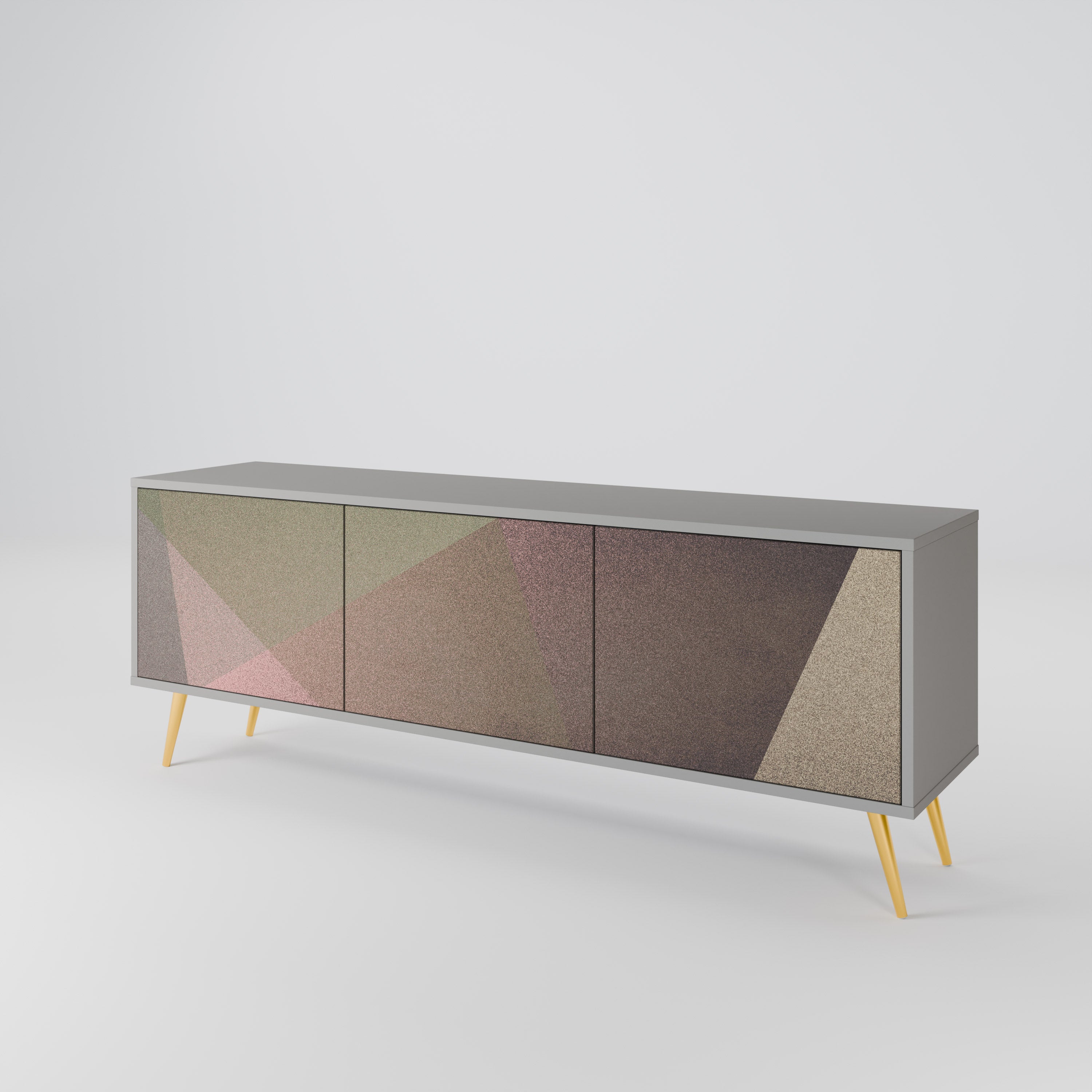 BEIGE GEOMETRY Móvel de TV com 3 Portas em Acabamento Cinzento