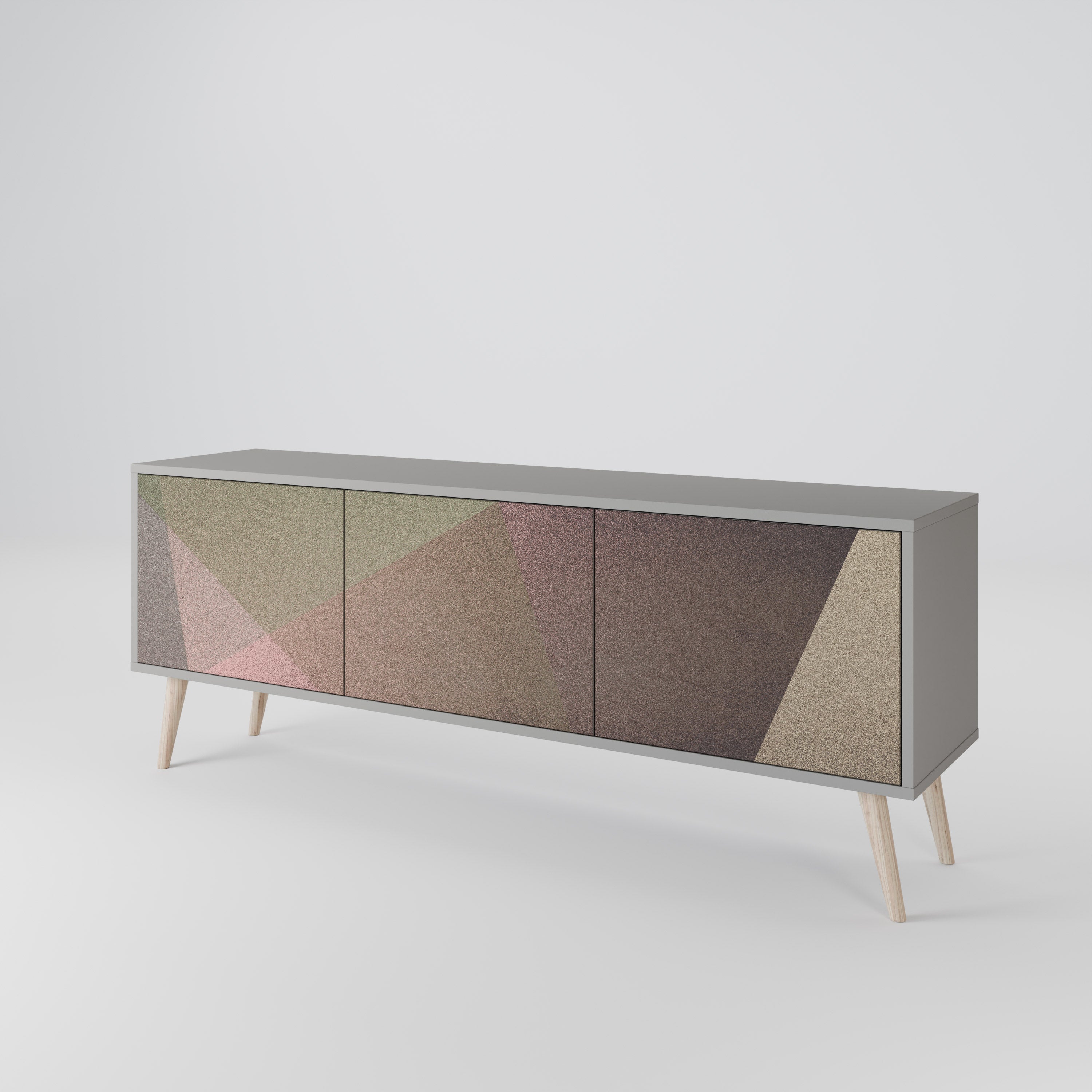 BEIGE GEOMETRY Móvel de TV com 3 Portas em Acabamento Cinzento