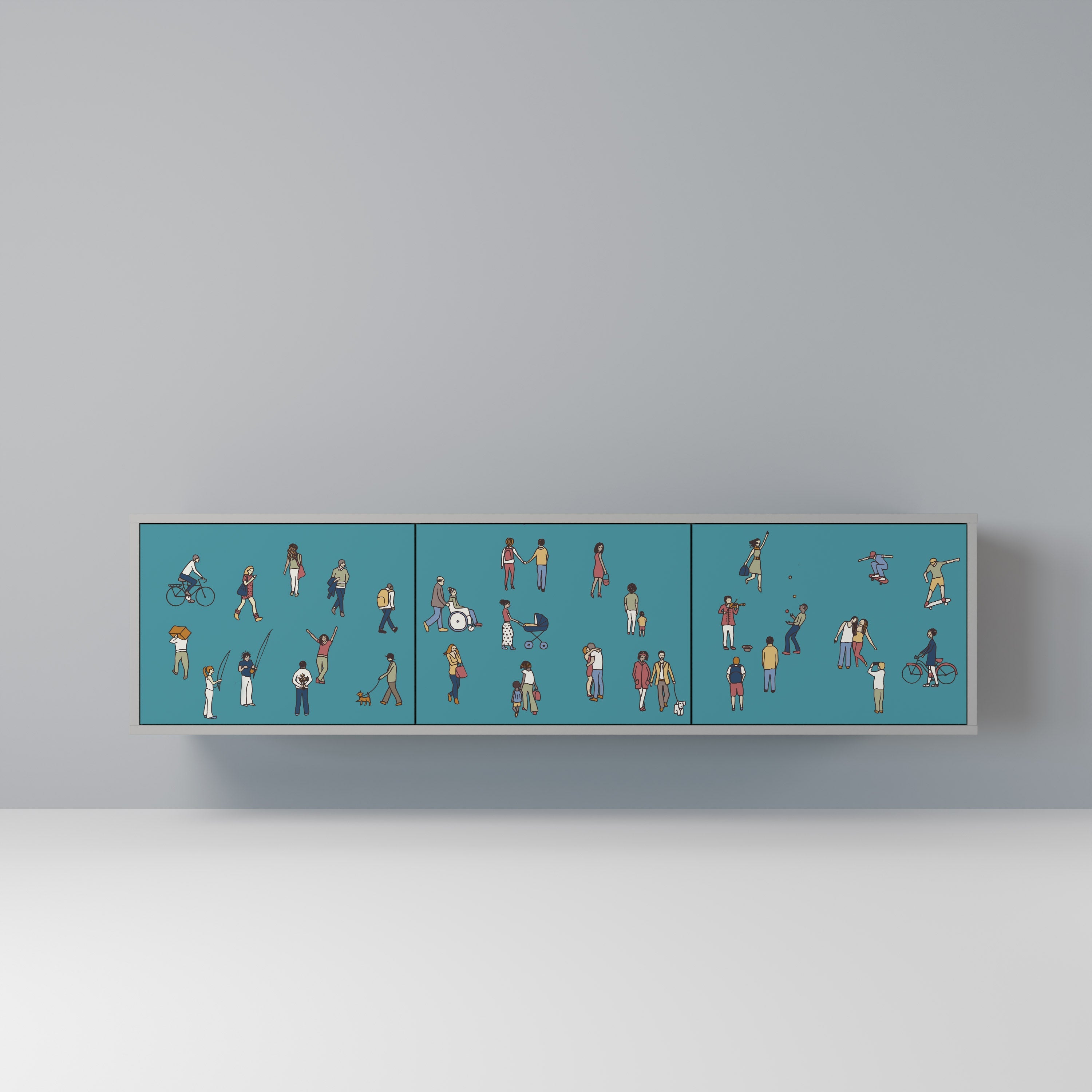 COLLECTIVE STREAM Móvel de TV com 3 Portas em Acabamento Cinzento