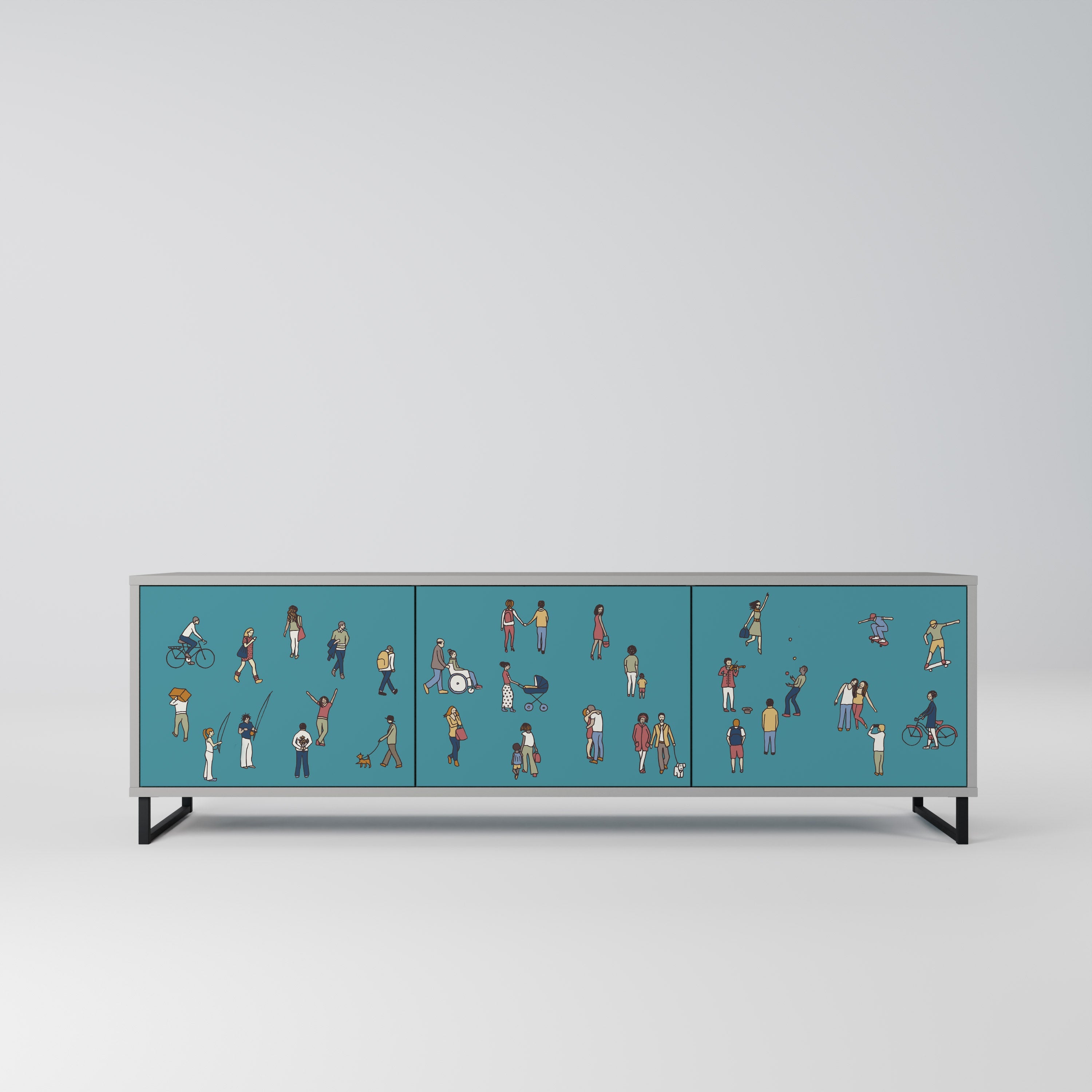 COLLECTIVE STREAM Móvel de TV com 3 Portas em Acabamento Cinzento