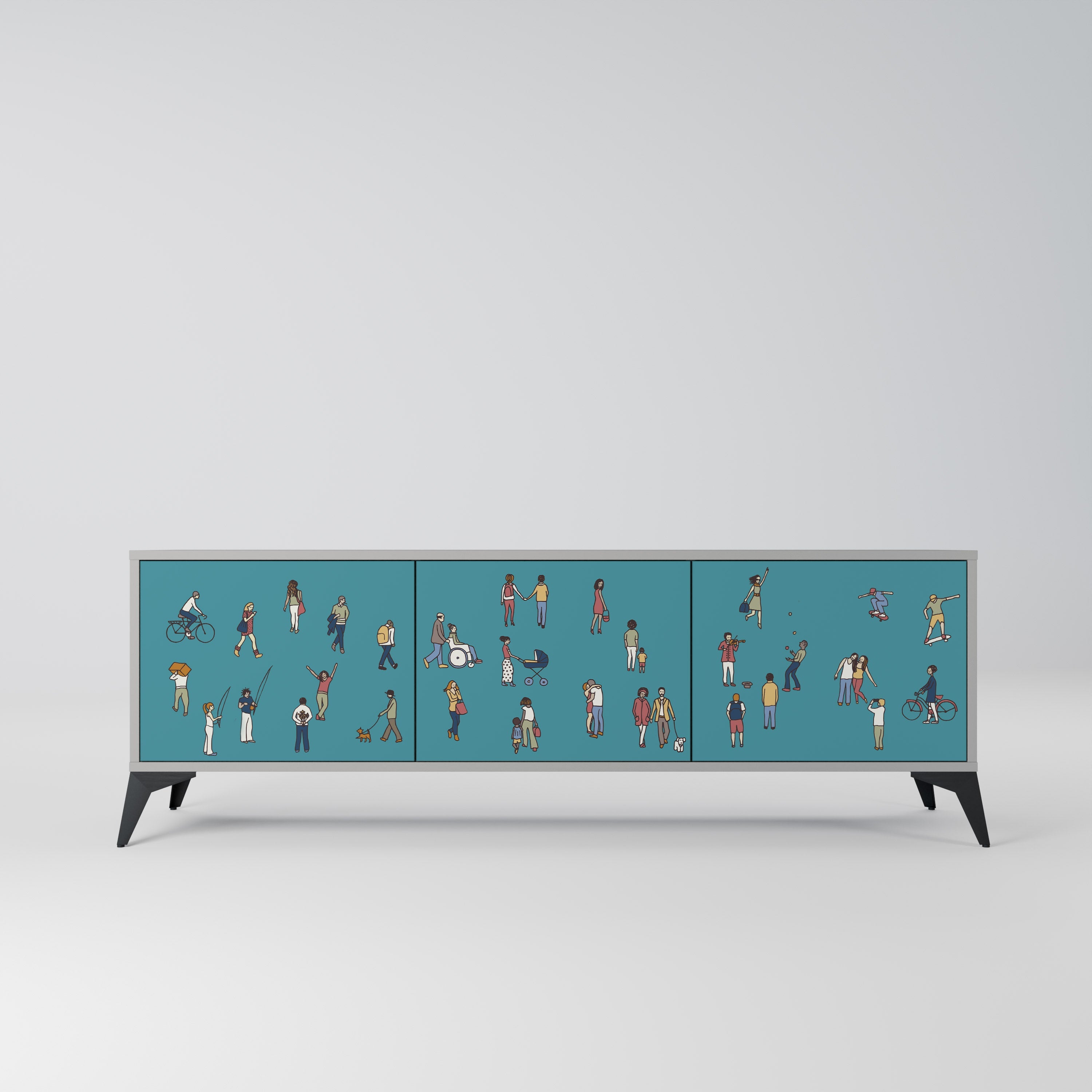 COLLECTIVE STREAM Móvel de TV com 3 Portas em Acabamento Cinzento