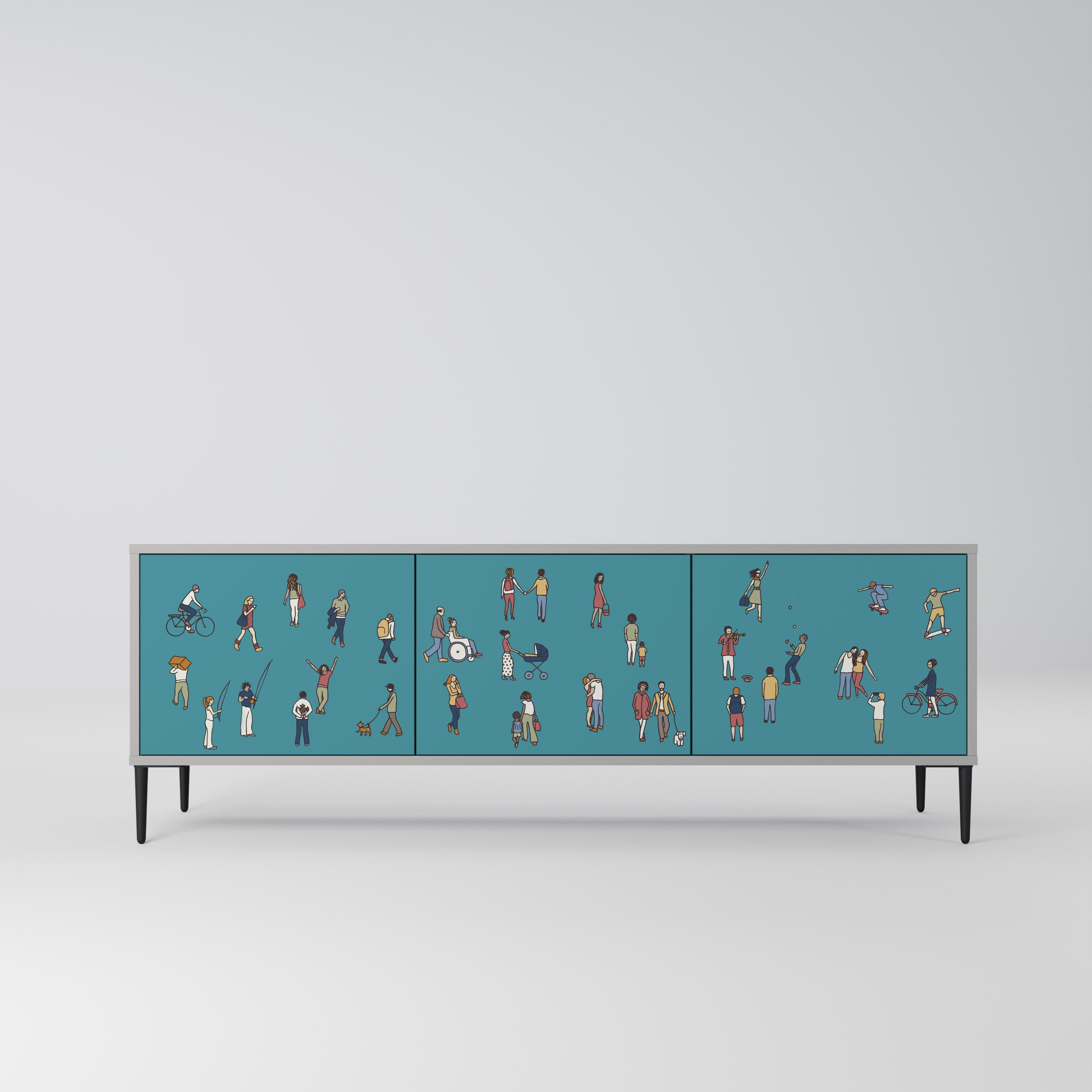 COLLECTIVE STREAM Móvel de TV com 3 Portas em Acabamento Cinzento