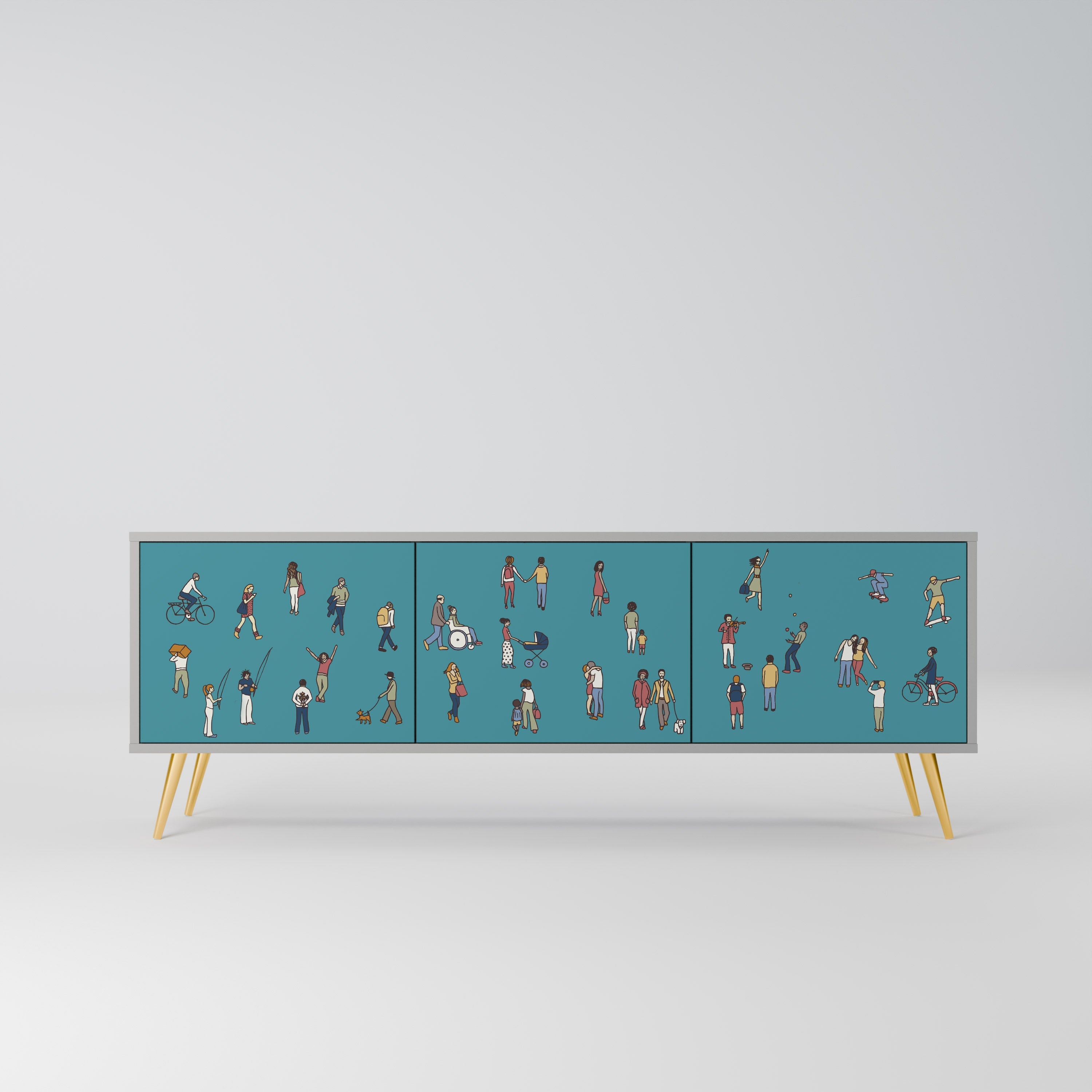 COLLECTIVE STREAM Móvel de TV com 3 Portas em Acabamento Cinzento