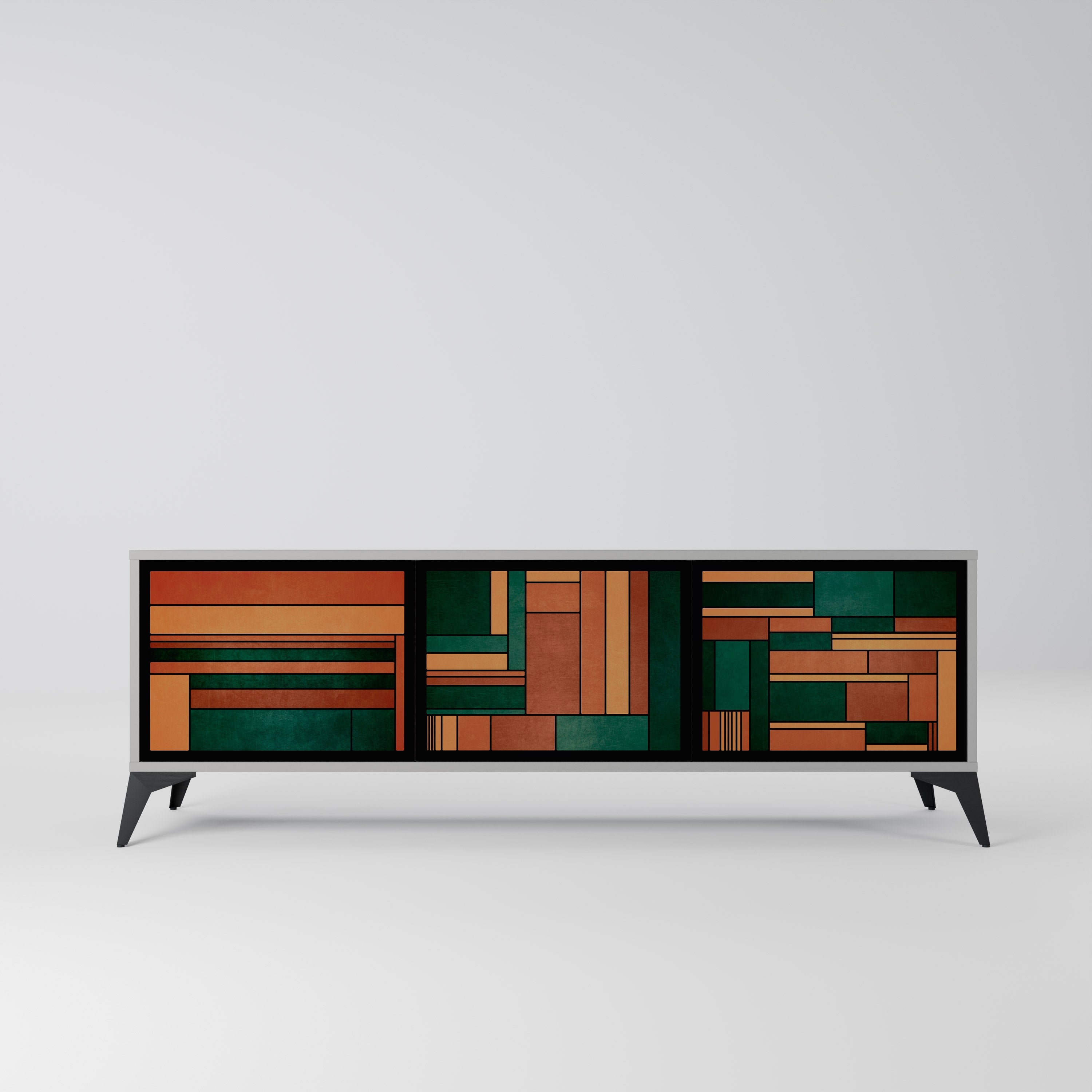 EARTHY FIGURES Móvel de TV com 3 Portas em Acabamento Cinzento