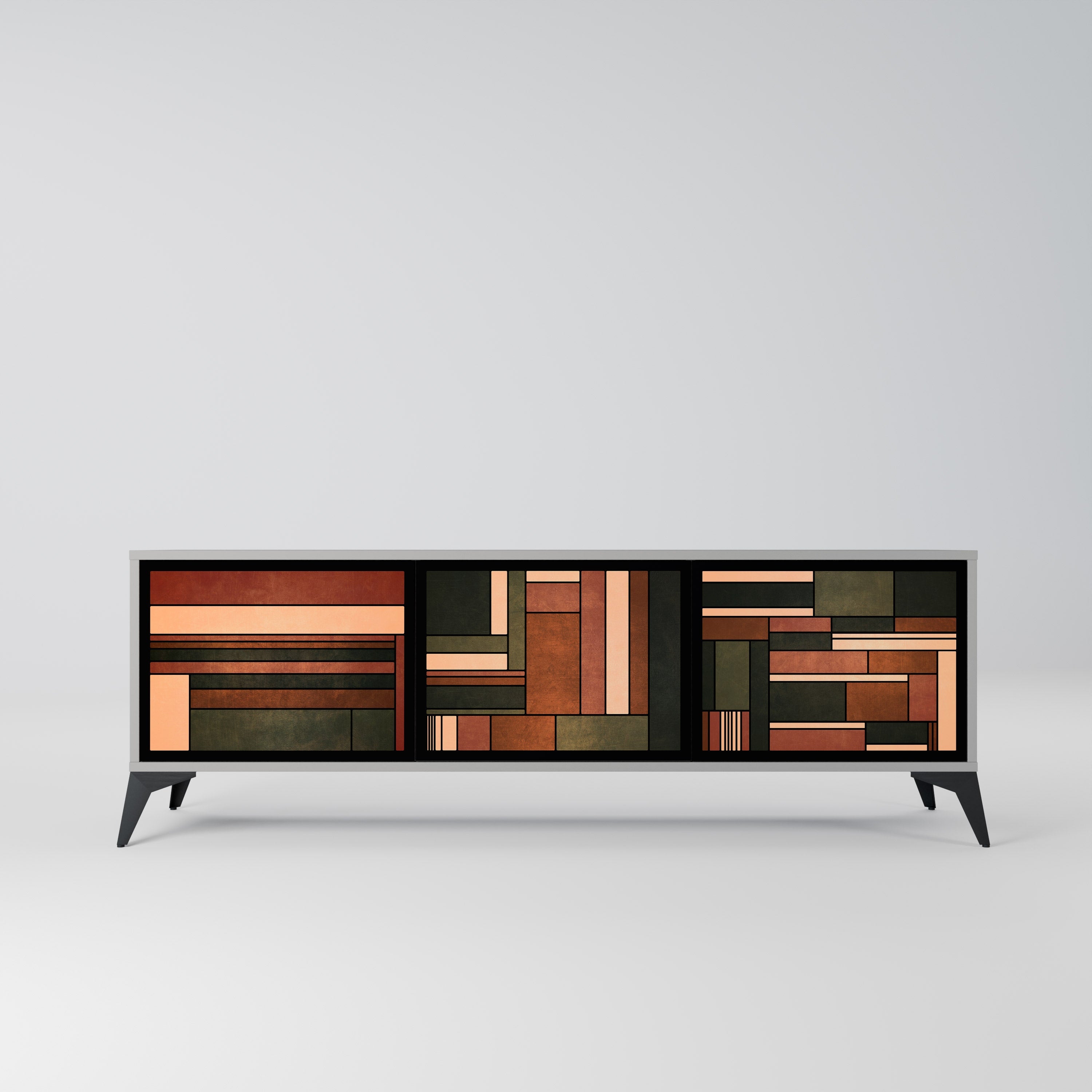 FIGURES OF NATURE Móvel de TV com 3 Portas em Acabamento Cinzento