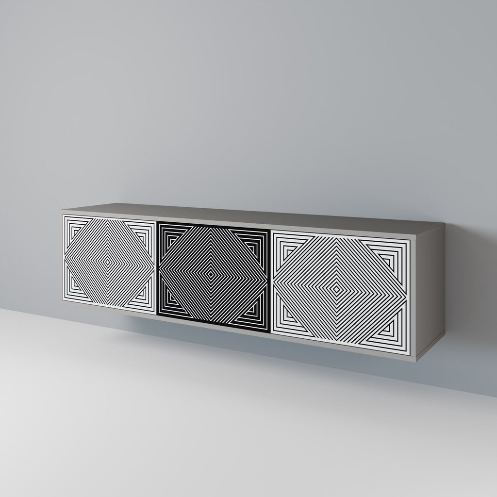 POLYGON ILLUSION Móvel de TV com 3 Portas em Acabamento Cinzento