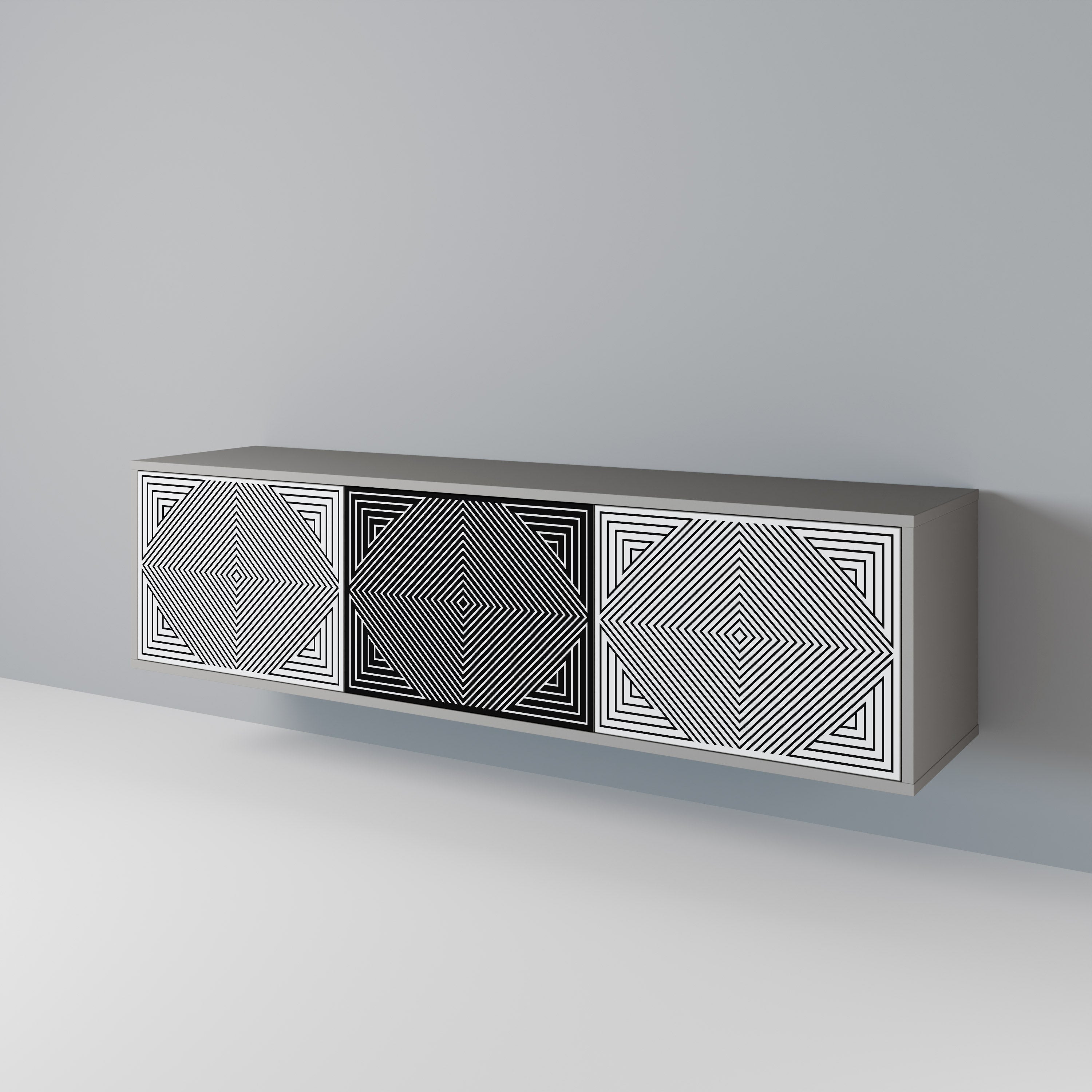 POLYGON ILLUSION Móvel de TV com 3 Portas em Acabamento Cinzento