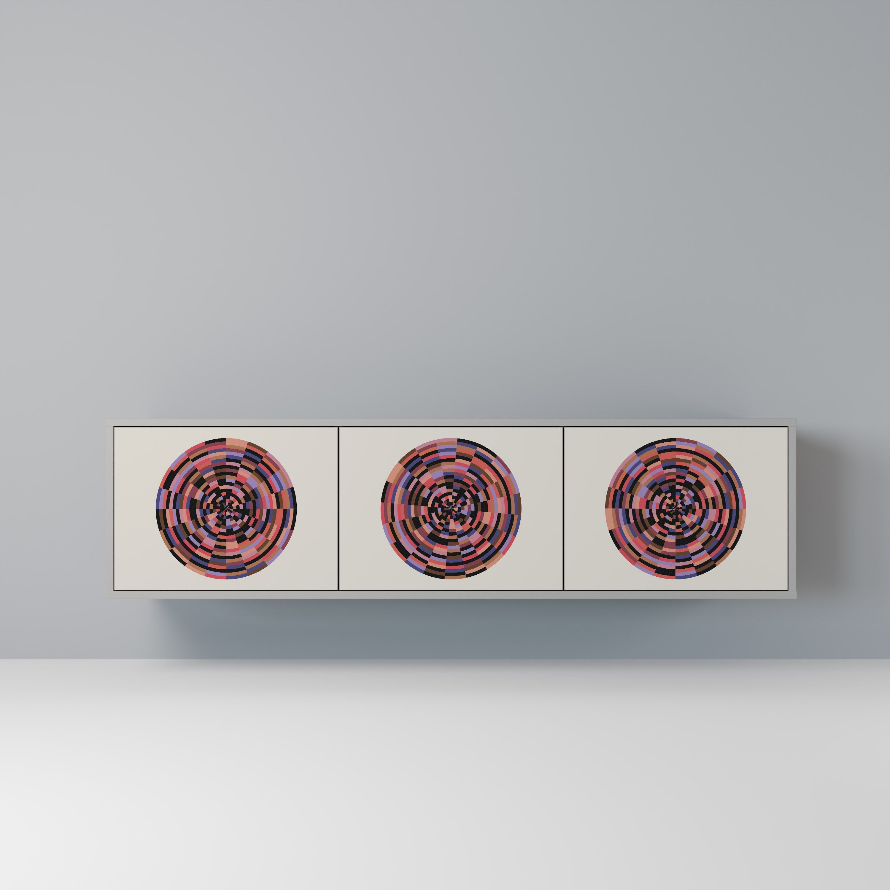 BROWN CIRCLES Móvel de TV com 3 Portas em Acabamento Cinzento