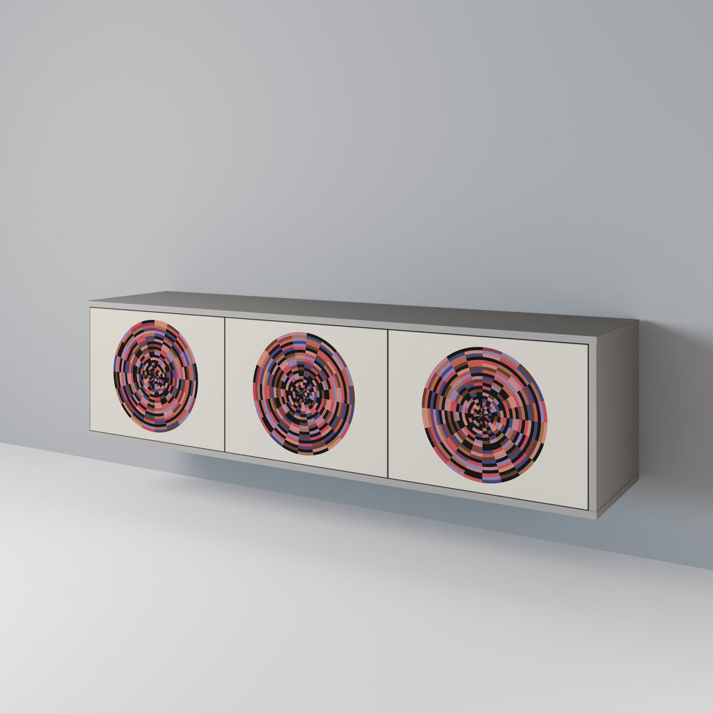 BROWN CIRCLES Móvel de TV com 3 Portas em Acabamento Cinzento