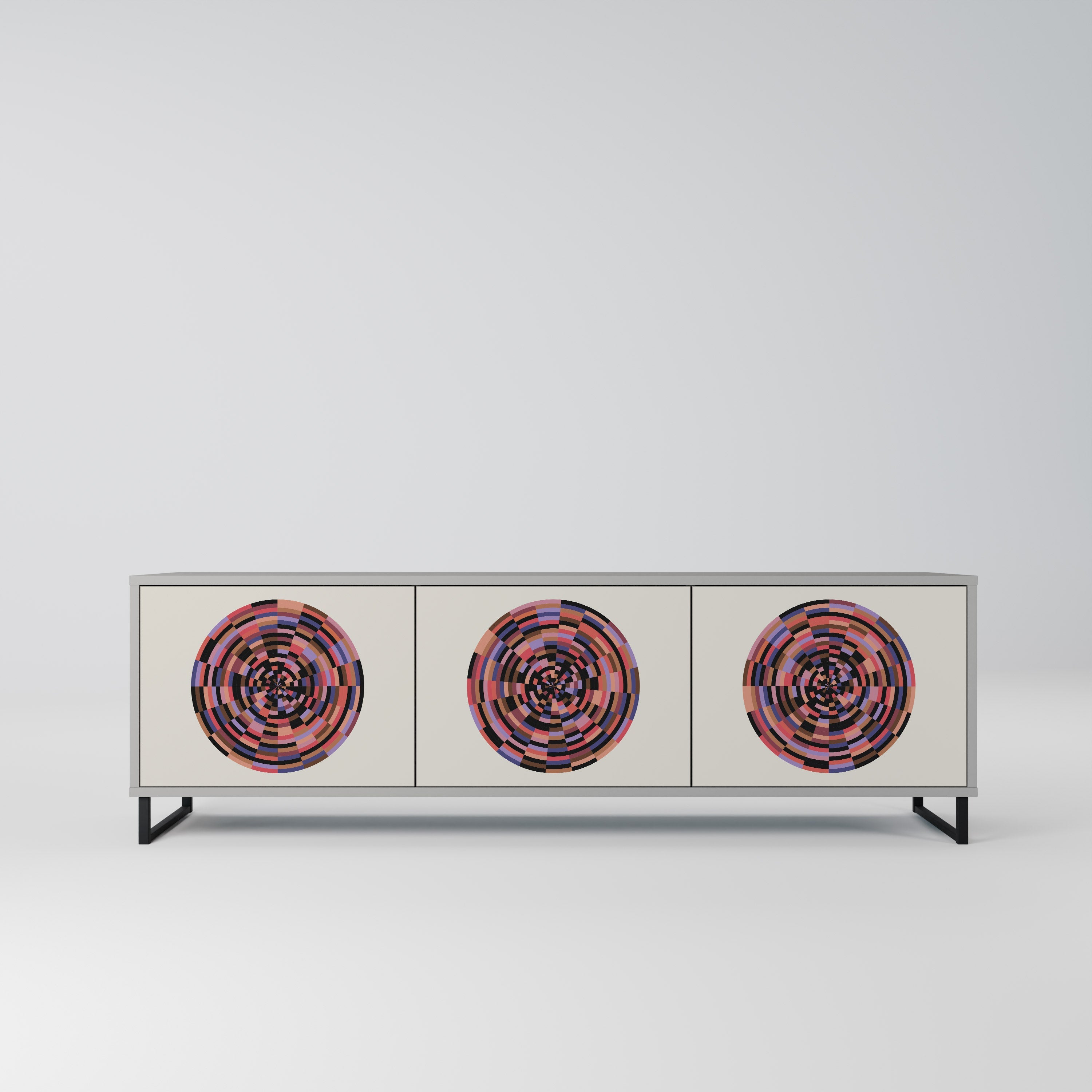 BROWN CIRCLES Móvel de TV com 3 Portas em Acabamento Cinzento