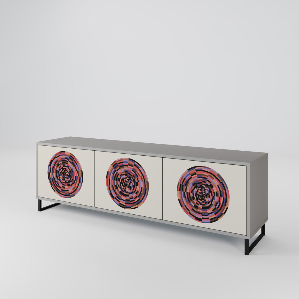 BROWN CIRCLES Móvel de TV com 3 Portas em Acabamento Cinzento