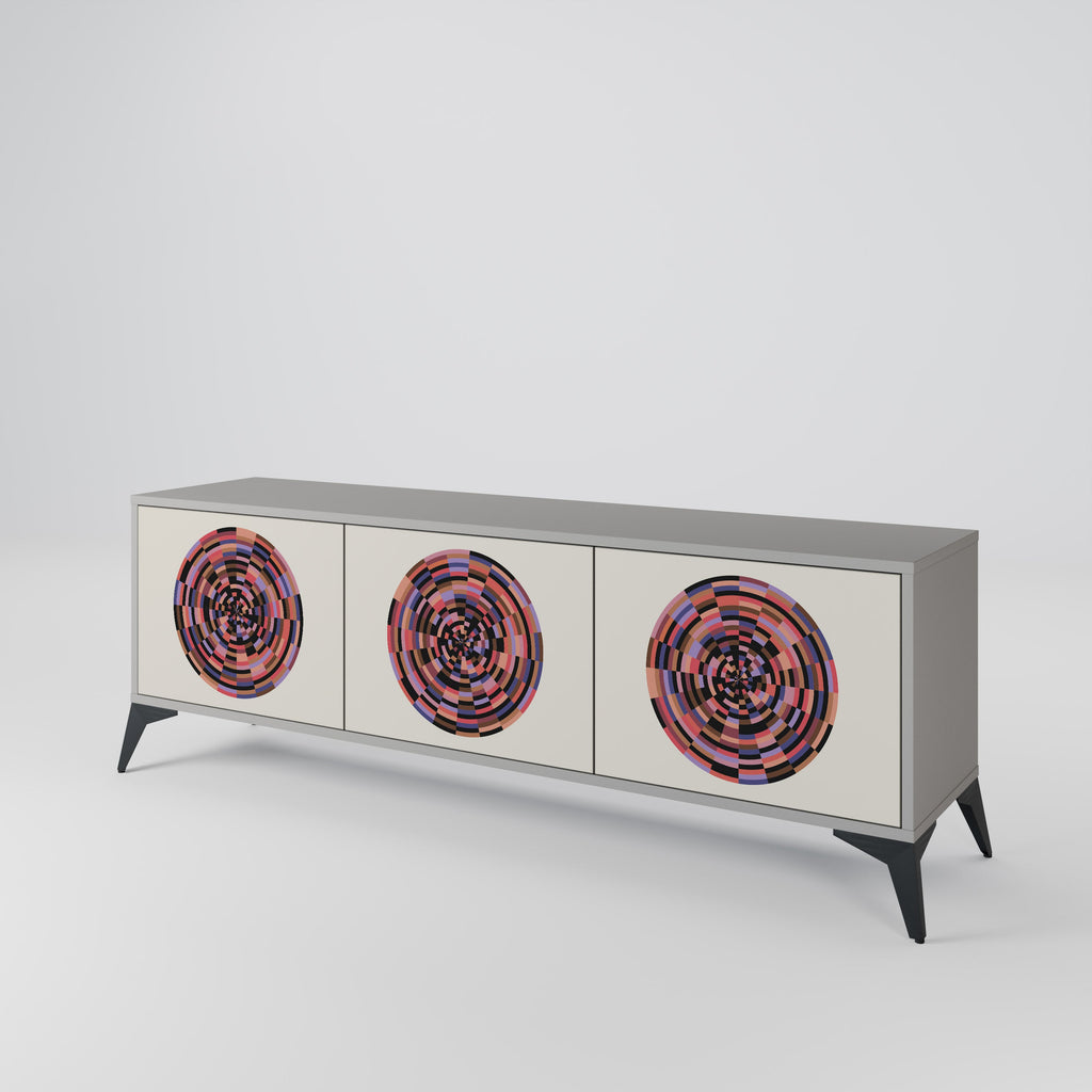 BROWN CIRCLES Móvel de TV com 3 Portas em Acabamento Cinzento