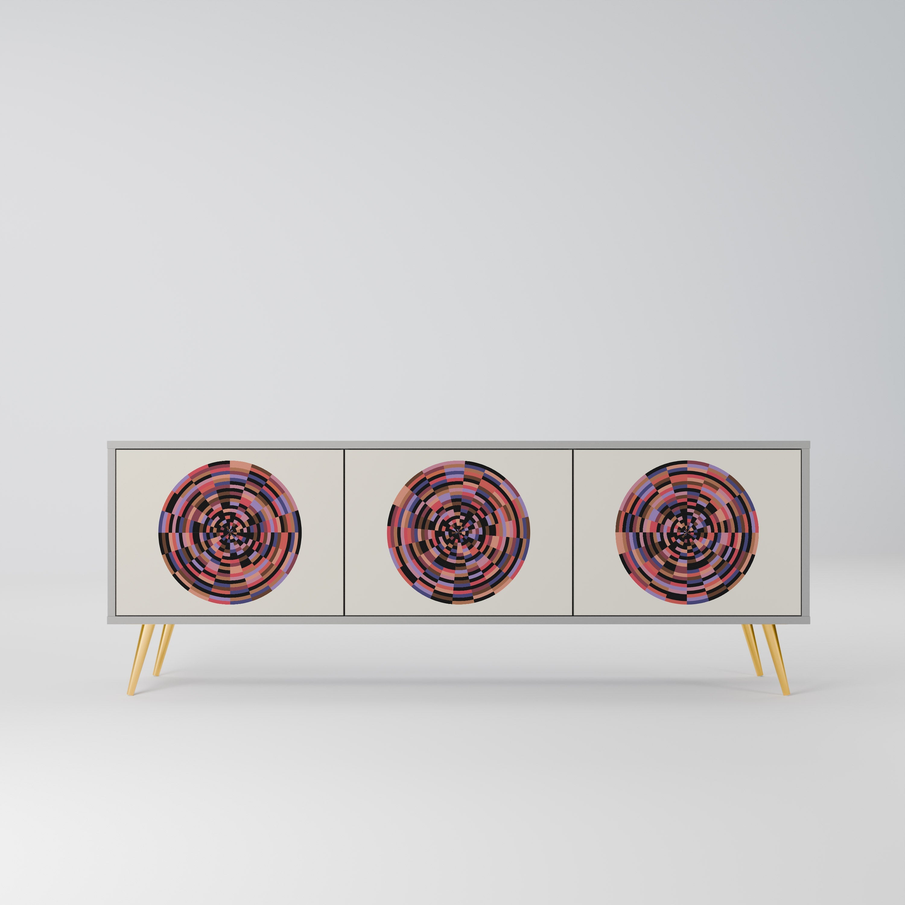 BROWN CIRCLES Móvel de TV com 3 Portas em Acabamento Cinzento