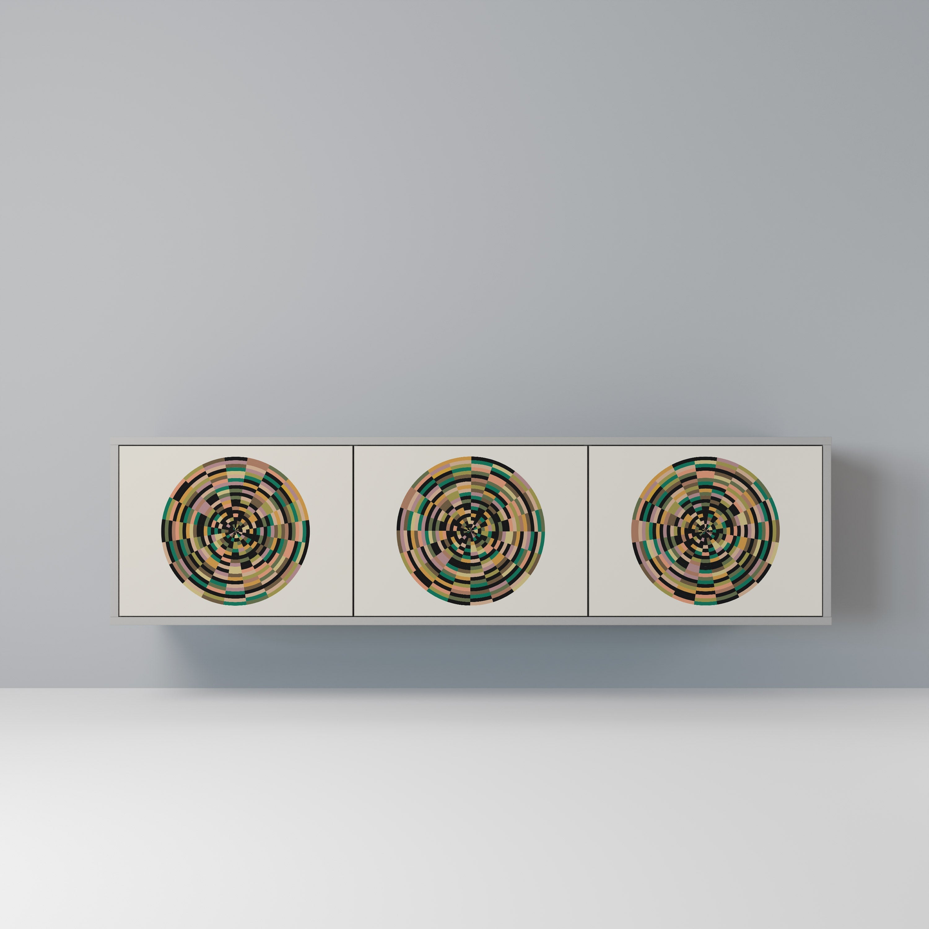 GREEN CIRCLES Móvel de TV com 3 Portas em Acabamento Cinzento