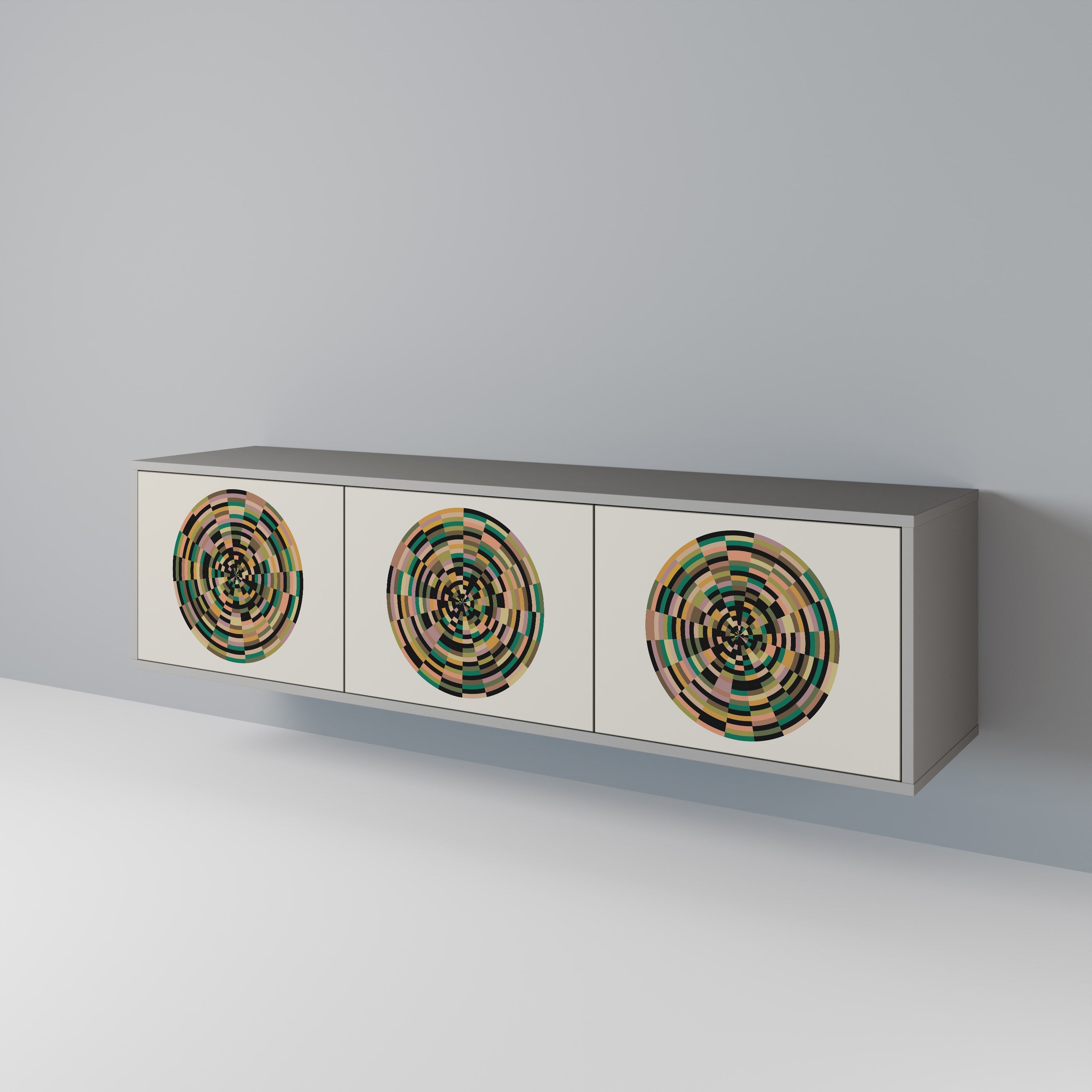 GREEN CIRCLES Móvel de TV com 3 Portas em Acabamento Cinzento