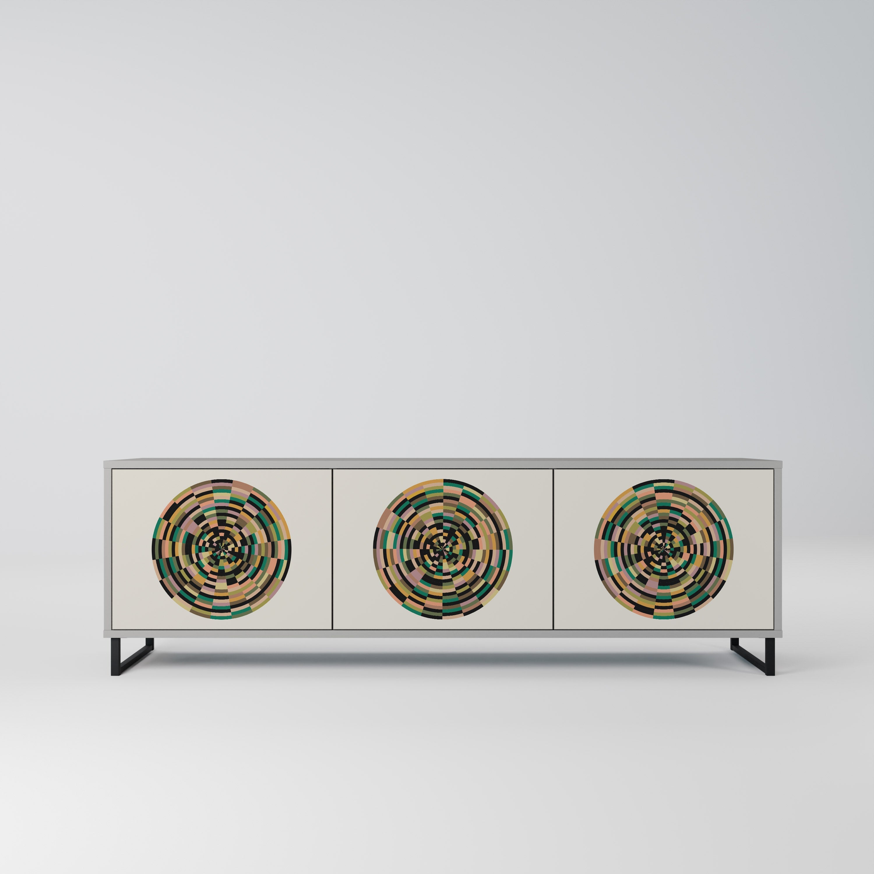 GREEN CIRCLES Móvel de TV com 3 Portas em Acabamento Cinzento