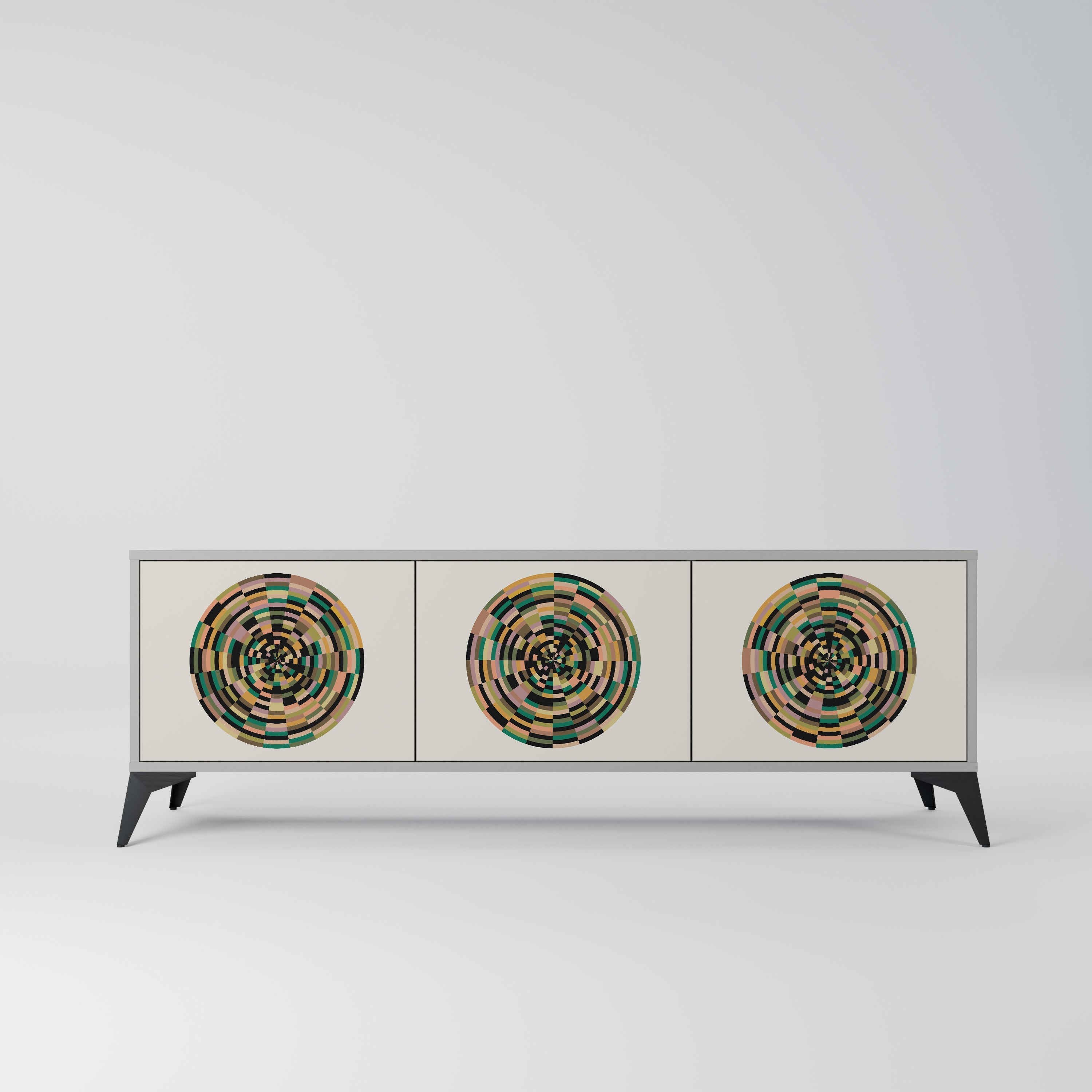 GREEN CIRCLES Móvel de TV com 3 Portas em Acabamento Cinzento