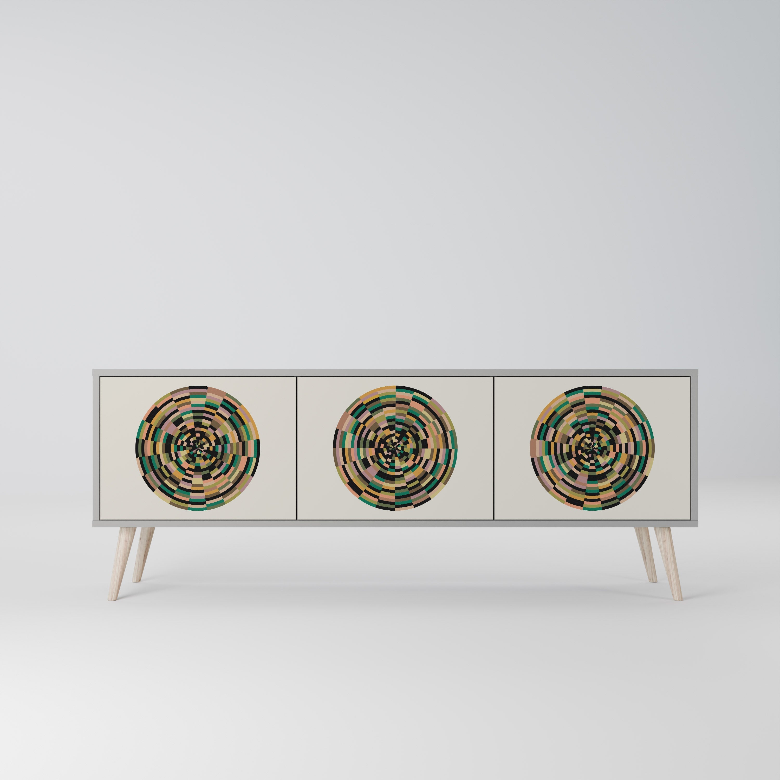 GREEN CIRCLES Móvel de TV com 3 Portas em Acabamento Cinzento