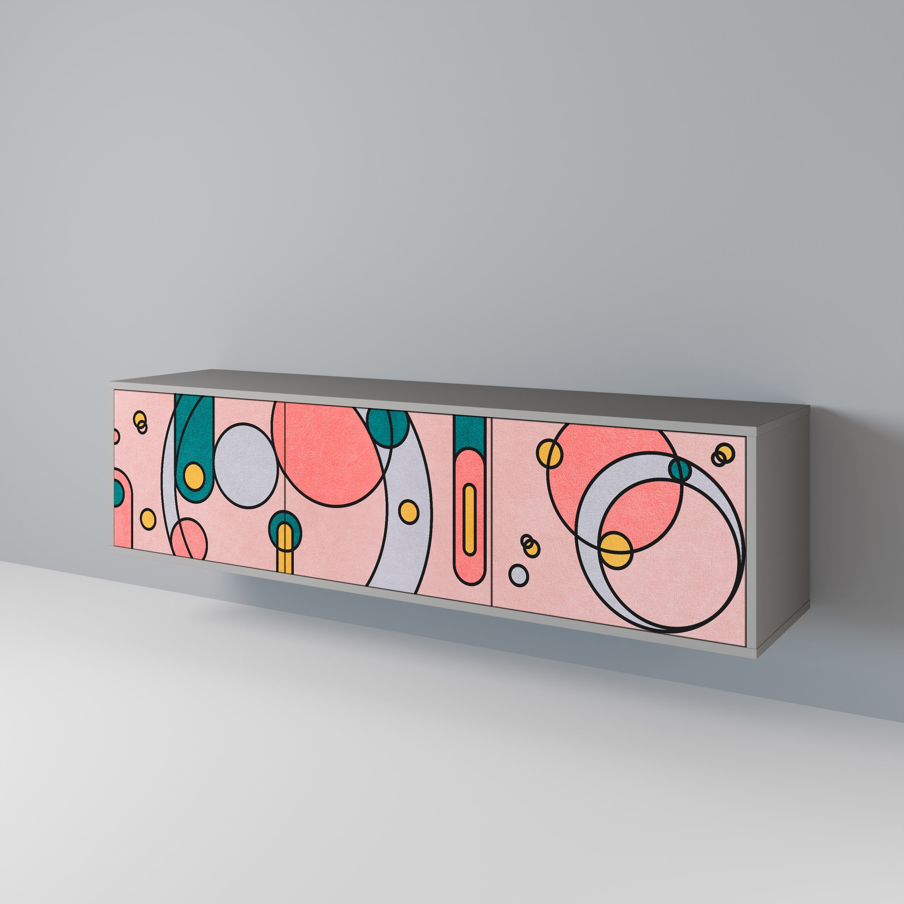 GOSSAMER ECHOES 3-Door TV Stand in Grey Finish