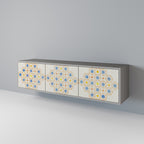 PATTERNED PRISM 3-Door TV Stand in Grey Finish