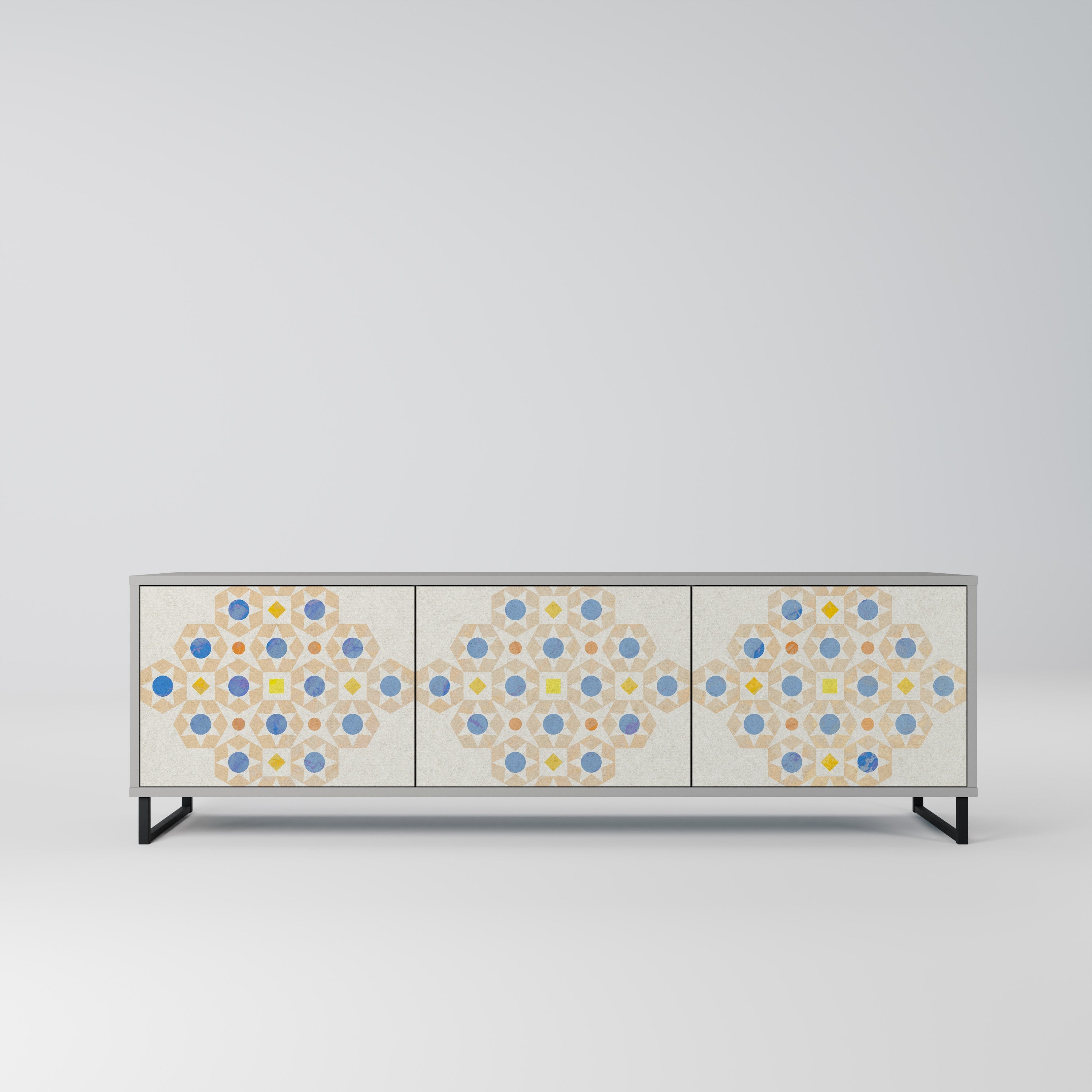 PATTERNED PRISM Móvel de TV com 3 Portas em Acabamento Cinzento