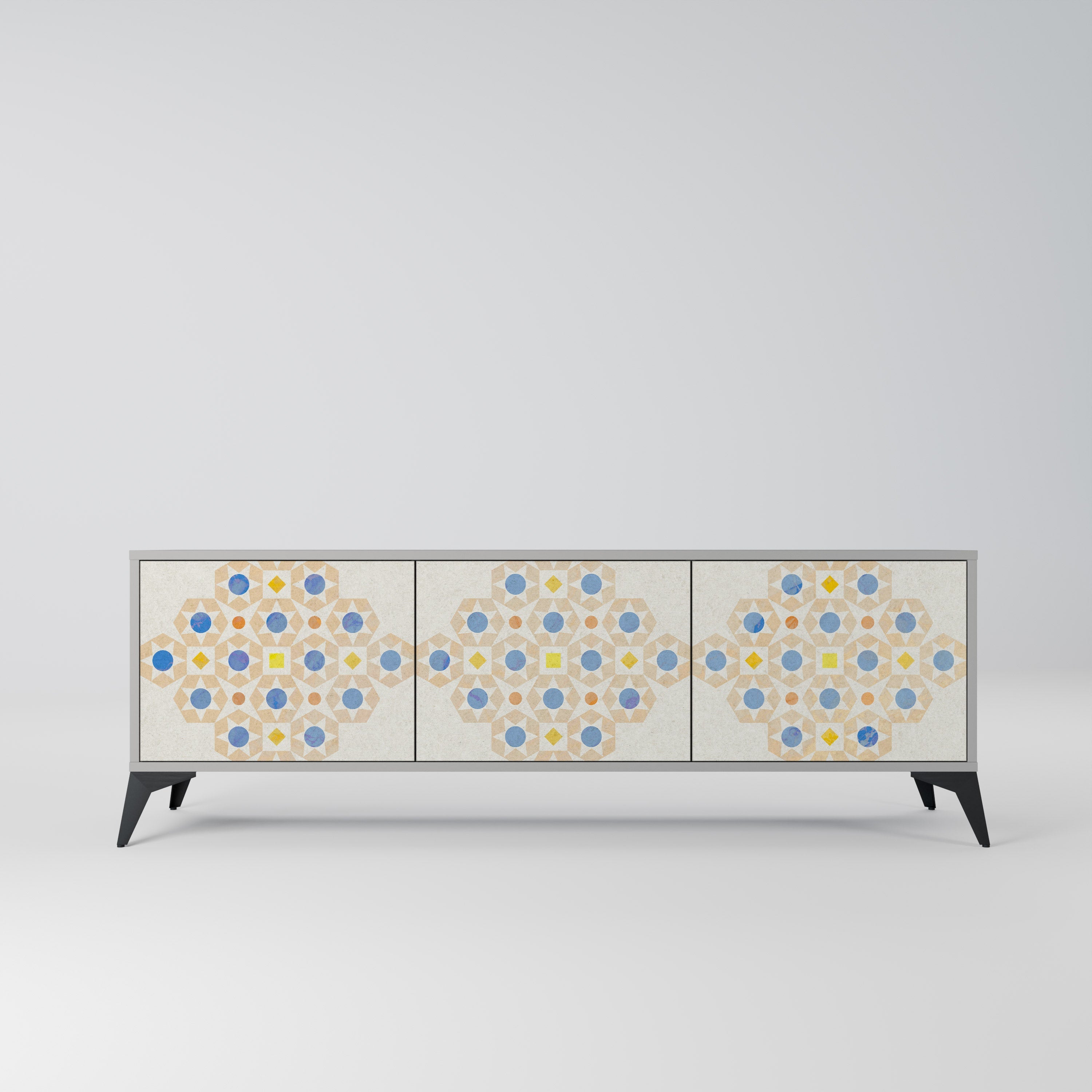 PATTERNED PRISM Móvel de TV com 3 Portas em Acabamento Cinzento