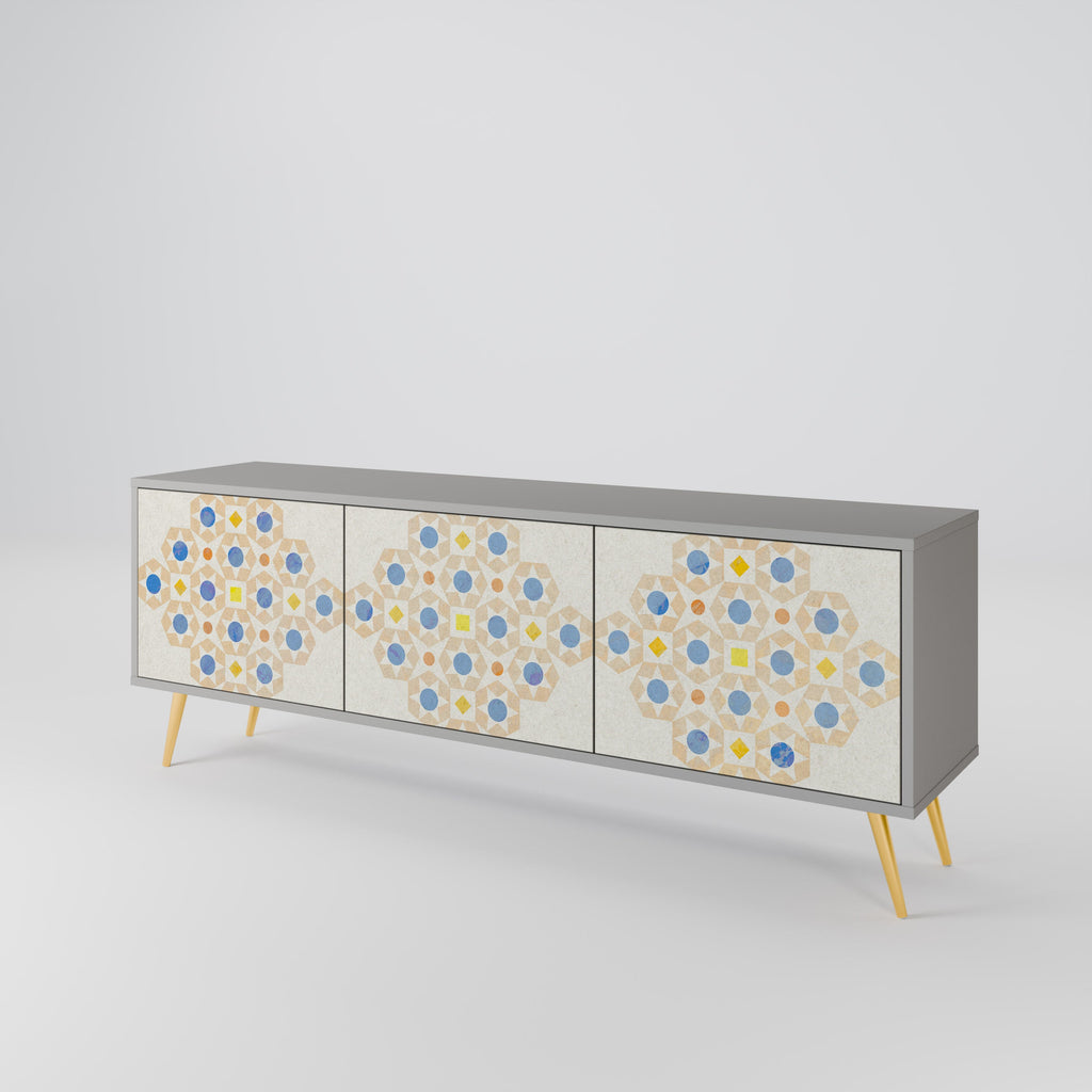 PATTERNED PRISM 3-Door TV Stand in Grey Finish