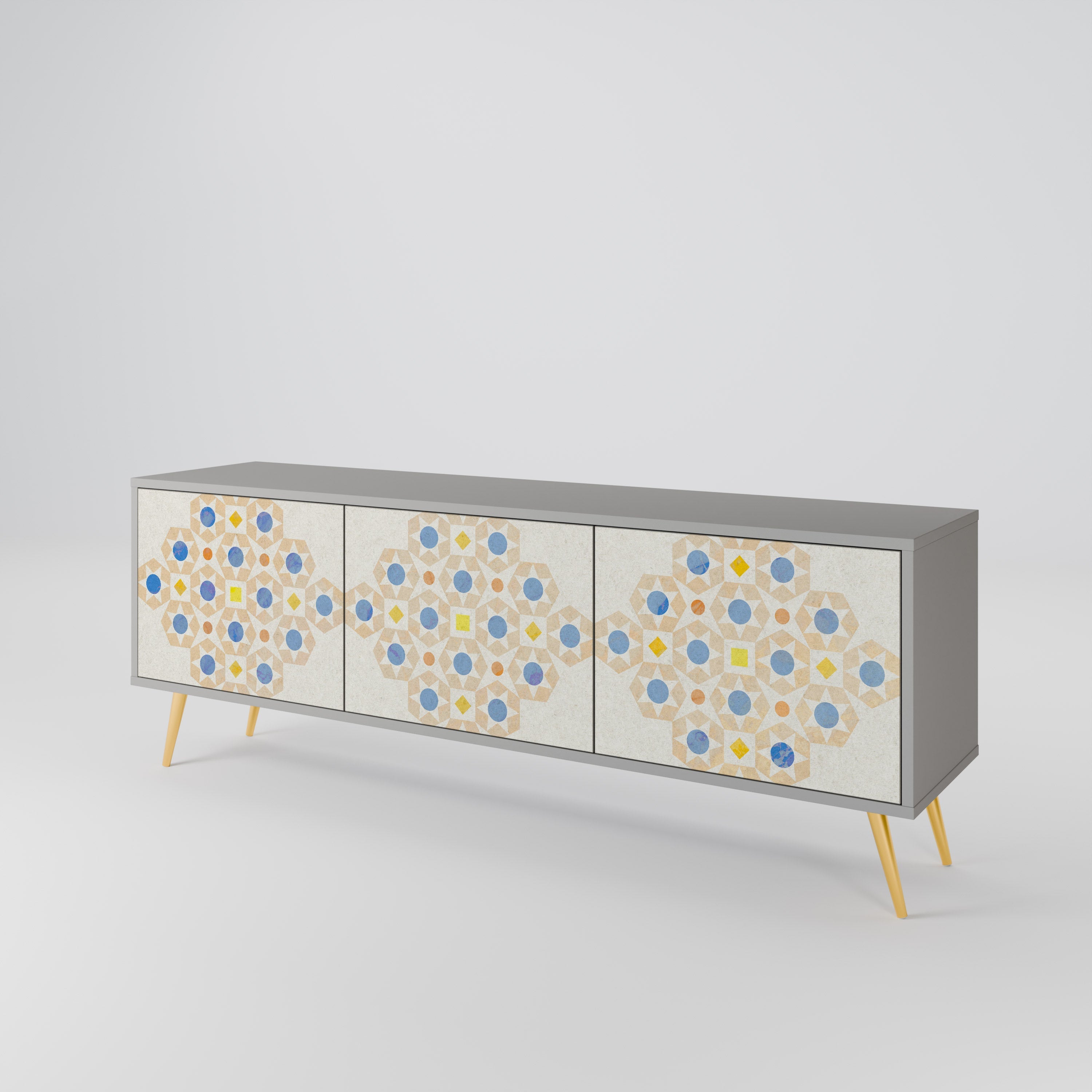 PATTERNED PRISM Móvel de TV com 3 Portas em Acabamento Cinzento