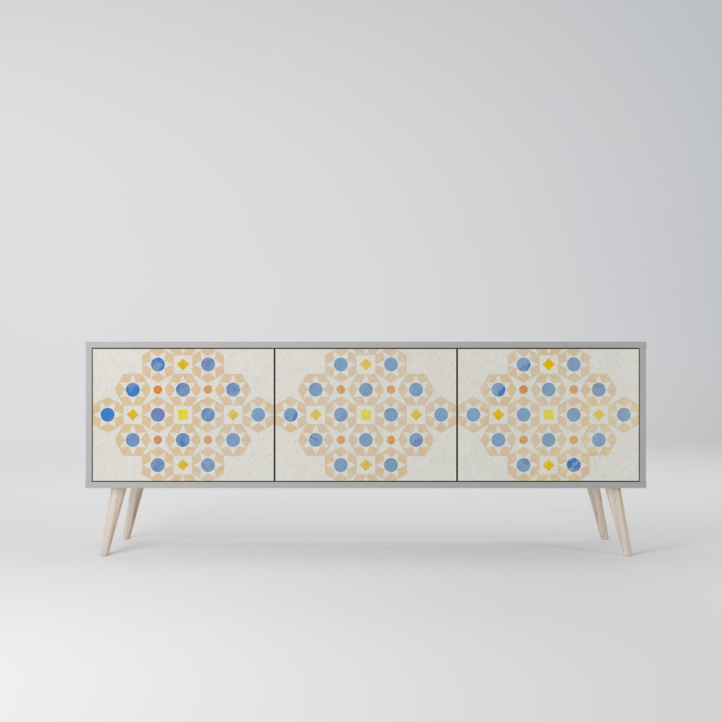 PATTERNED PRISM 3-Door TV Stand in Grey Finish