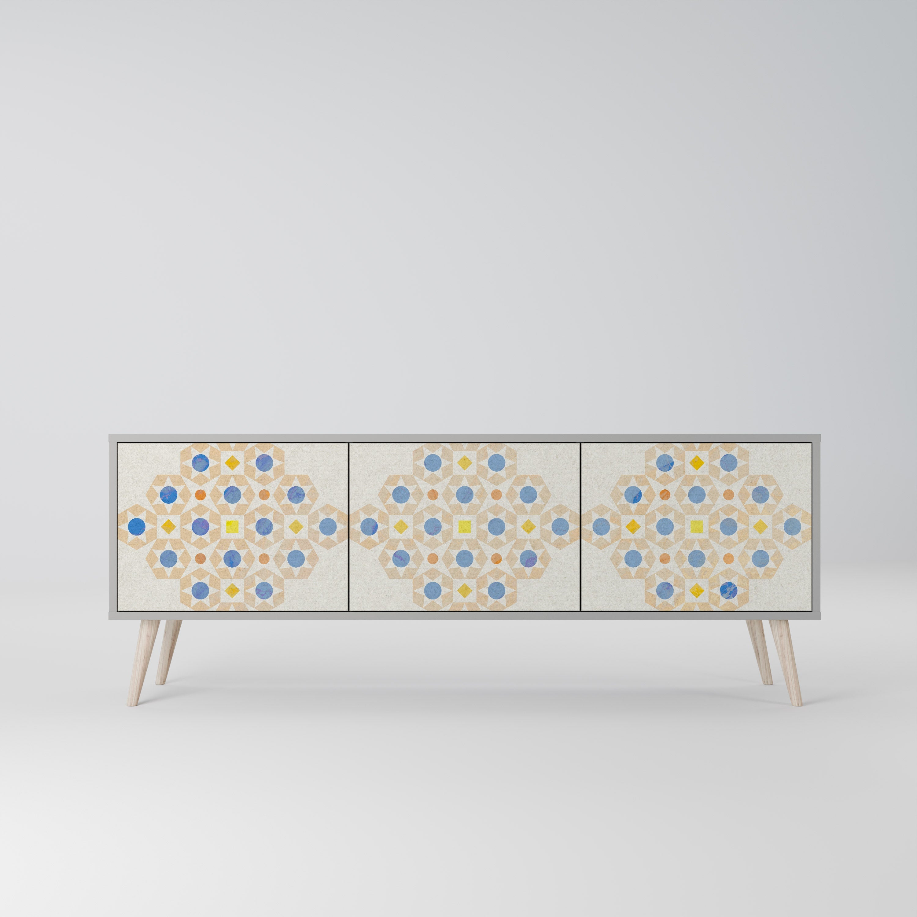 PATTERNED PRISM Móvel de TV com 3 Portas em Acabamento Cinzento